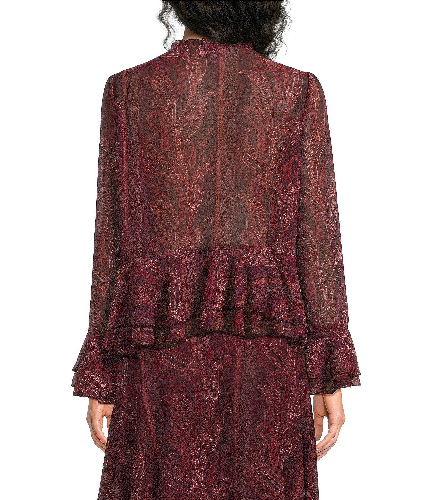 Lucy Paris Paisley Print Ruffle Keyhole Neck Long Sleeve Coordinating Top