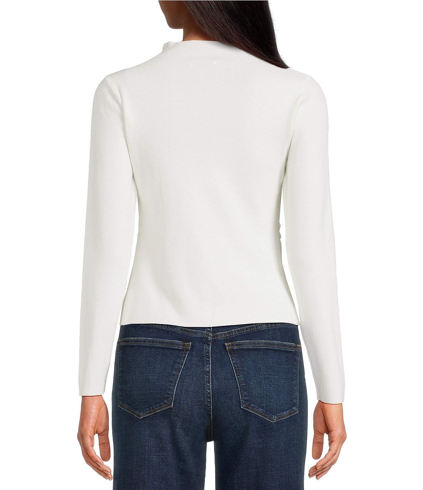 Lucy Paris Petite Size Bridge Ruffle Mock Neck Long Sleeve Button Front Sweater
