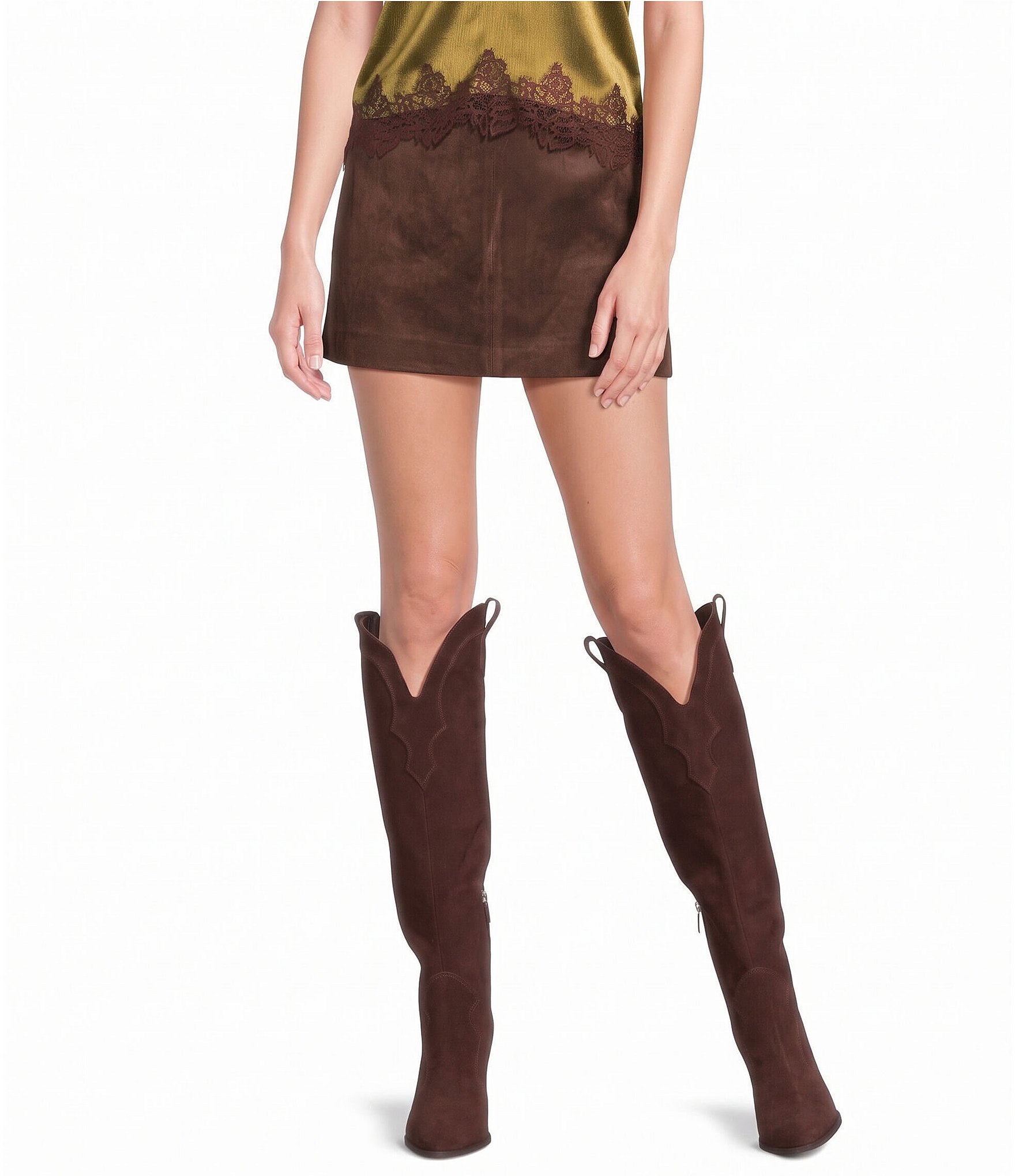 Lucy Paris Petite Size Lian High Rise A-Line Coordinating Suede Mini Skirt
