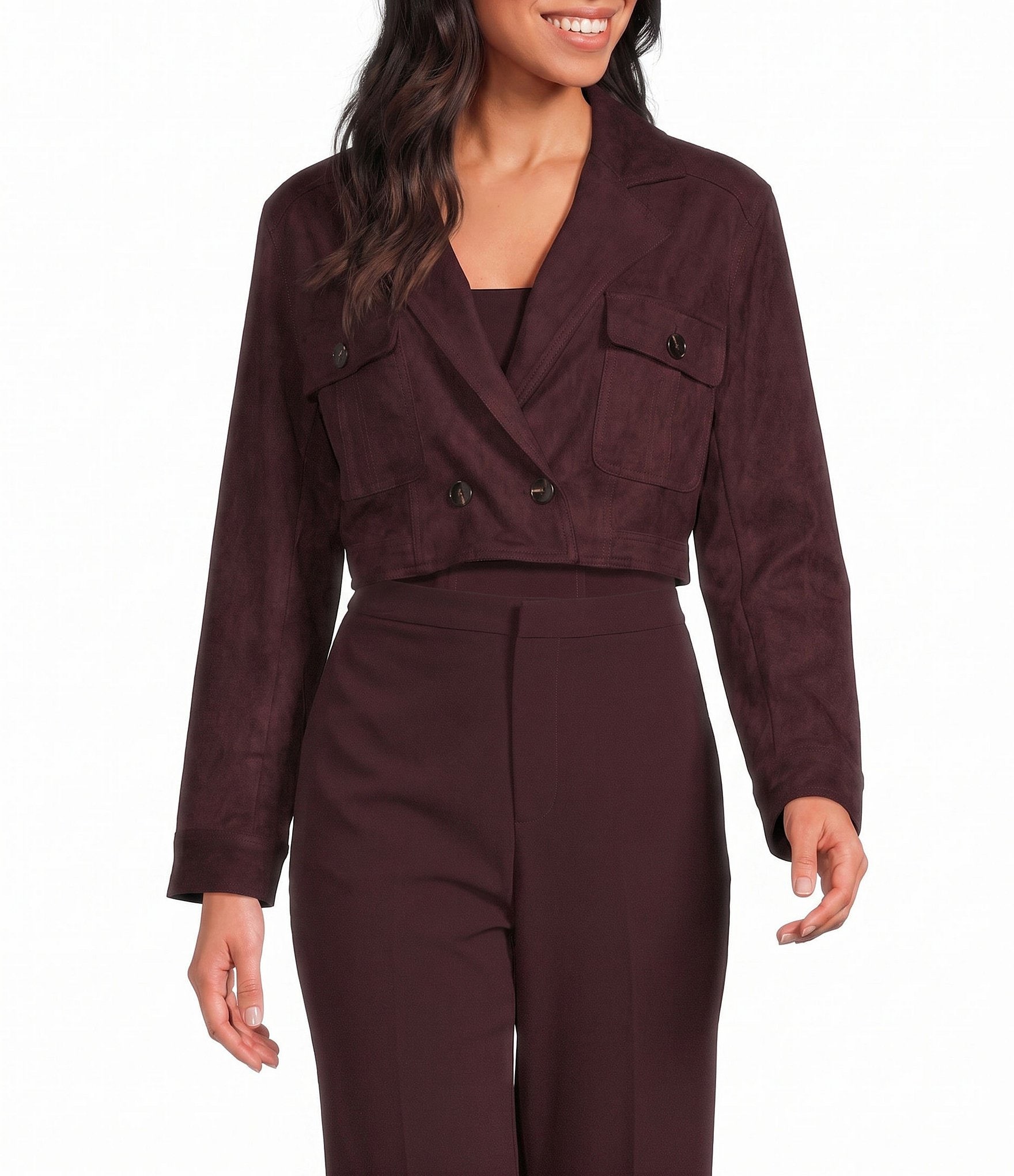 Lucy Paris Petite Size Moto Suede Collared Long Sleeve Jacket