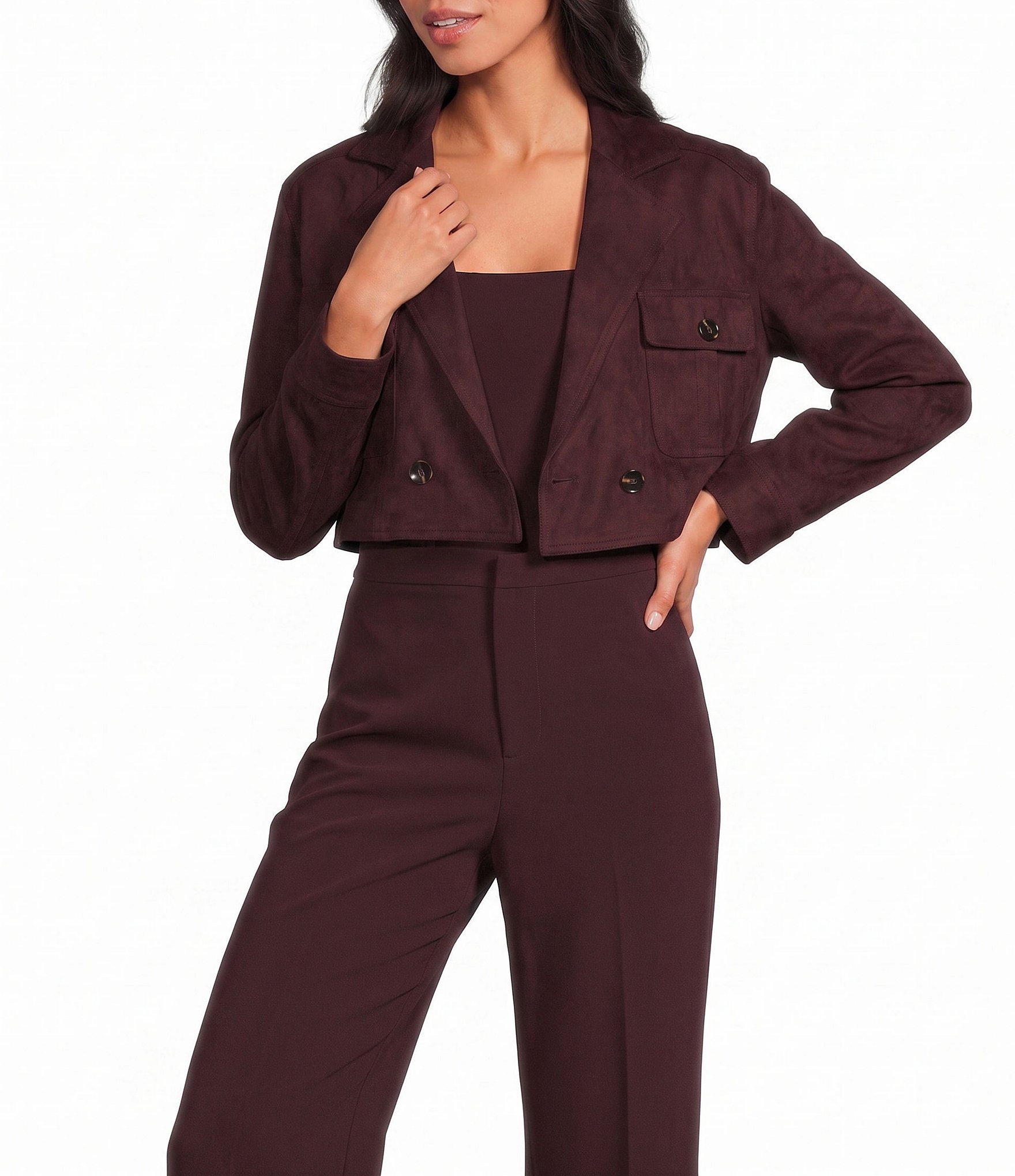 Lucy Paris Petite Size Moto Suede Collared Long Sleeve Jacket