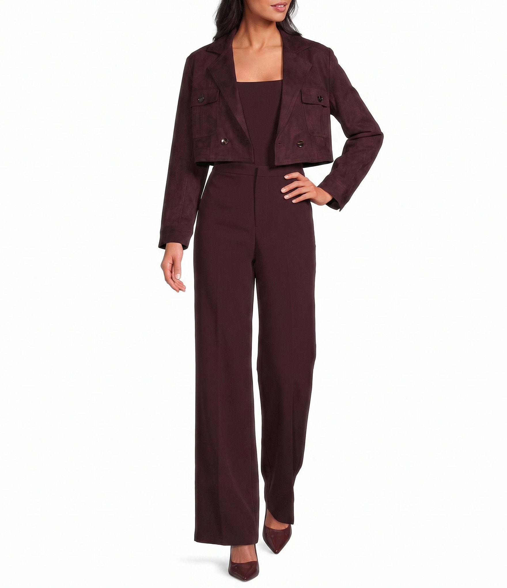 Lucy Paris Petite Size Moto Suede Collared Long Sleeve Jacket