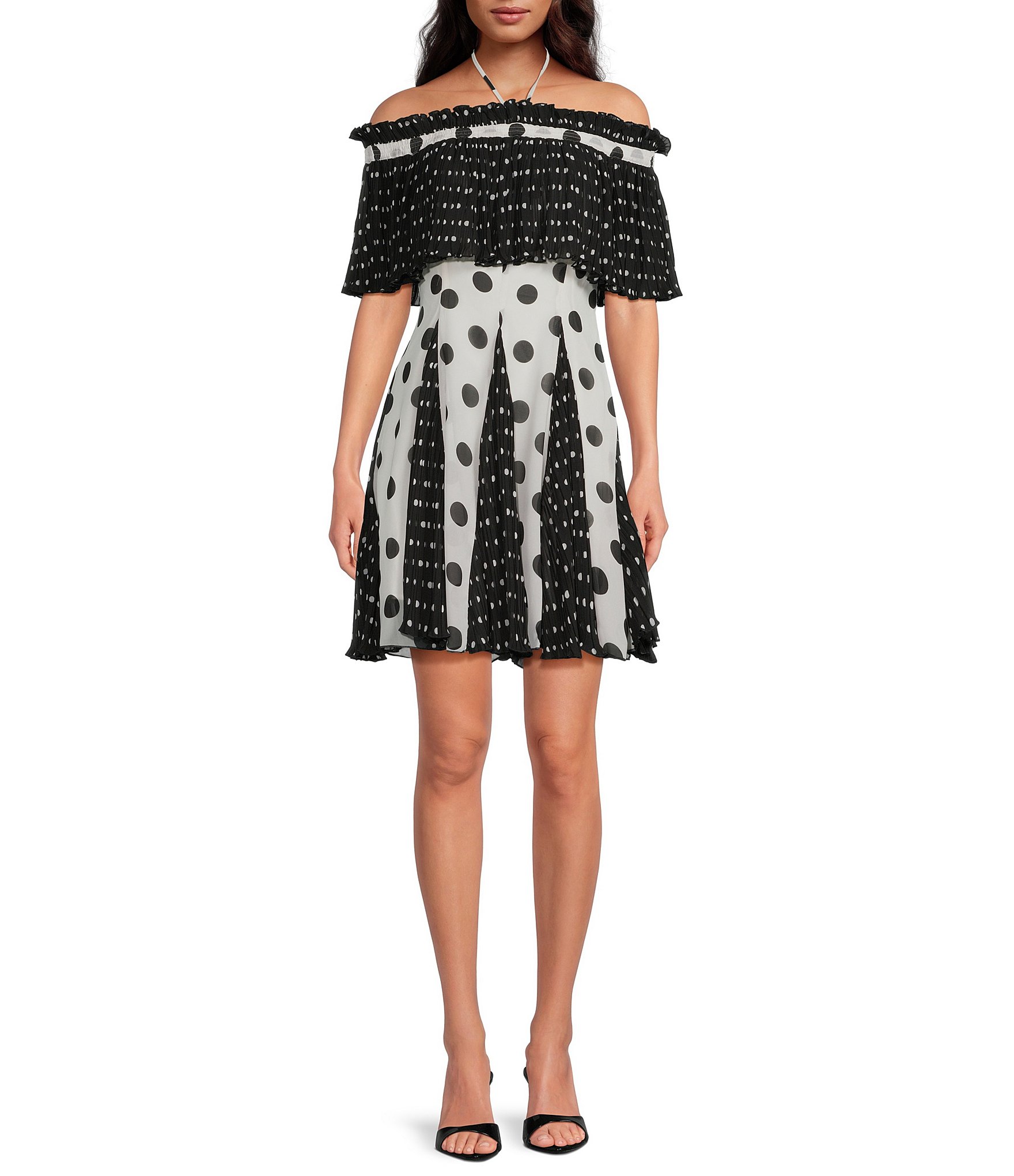 petite black and white dresses Petite 3/4 Roll Tab Sleeve Belted Shirtdress Black White Iconic / PXL