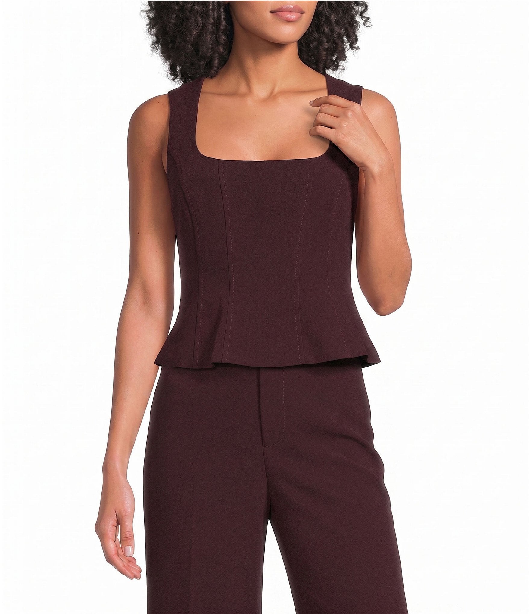 Lucy Paris Petite Size Square Neck Sleeveless Coordinating Peplum Top