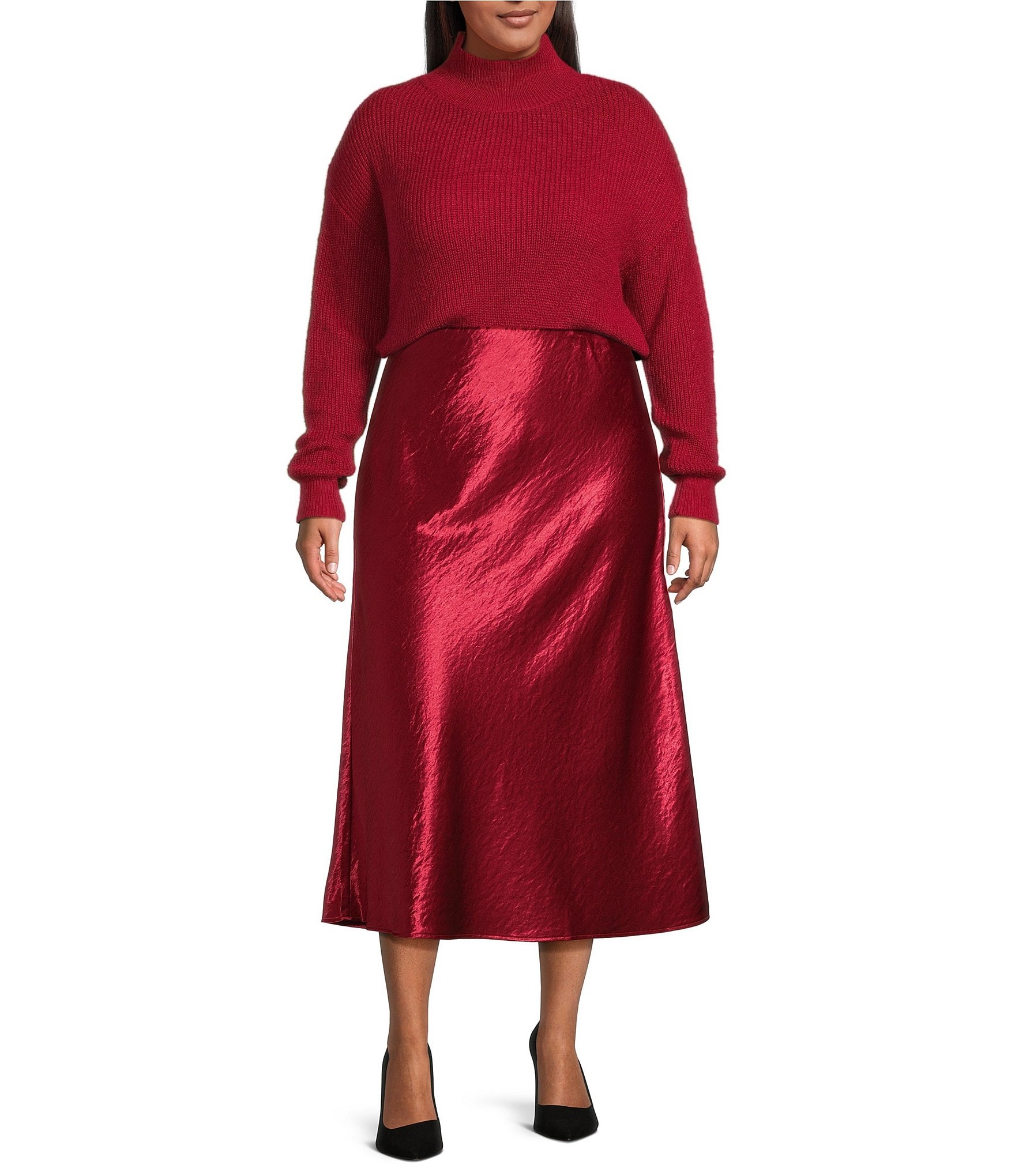 Lucy Paris Plus Size Barbara Satin Midi Skirt