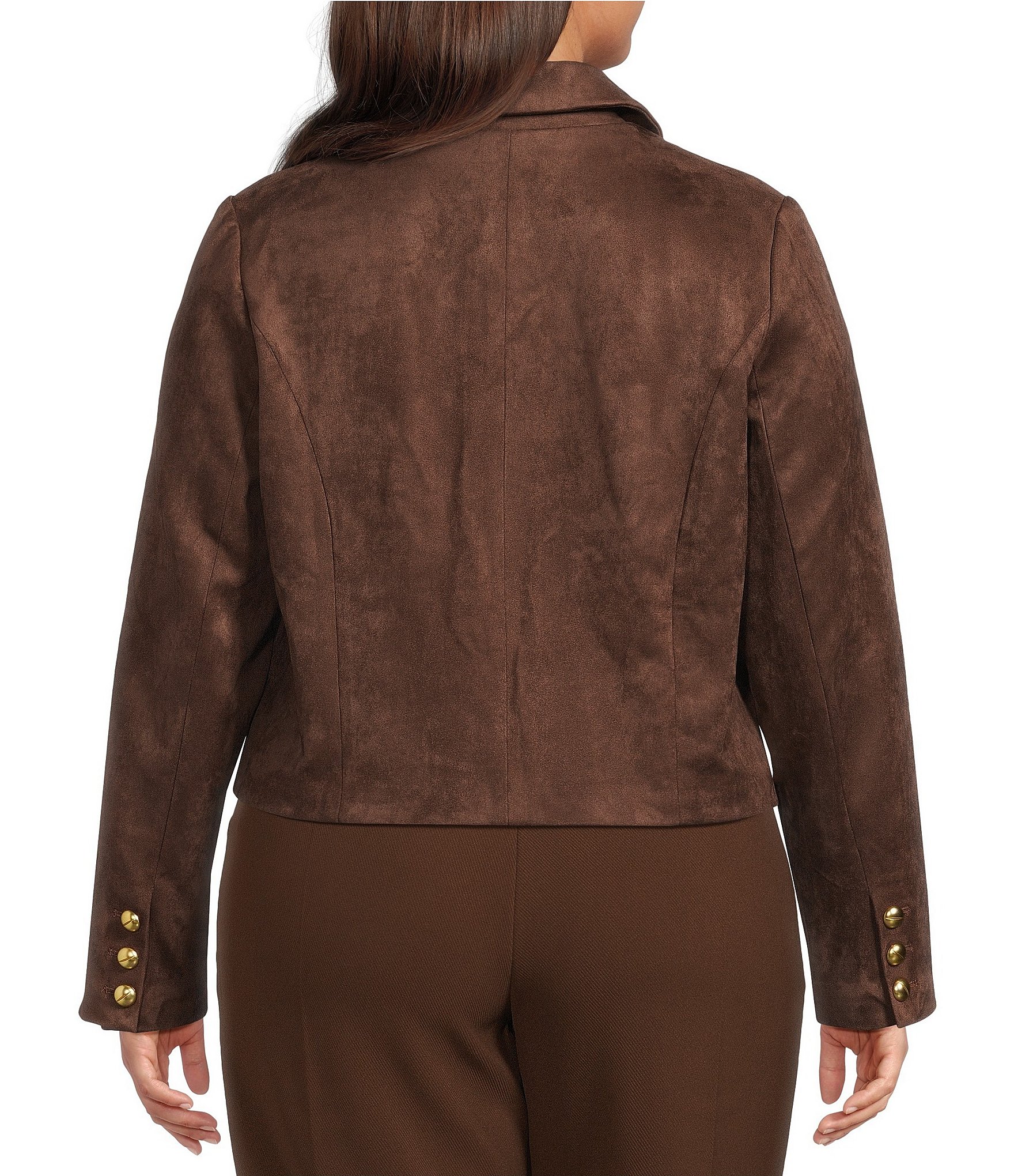 Lucy Paris Plus Size Brynn Suede Collared Long Sleeve Button Front Cropped Jacket