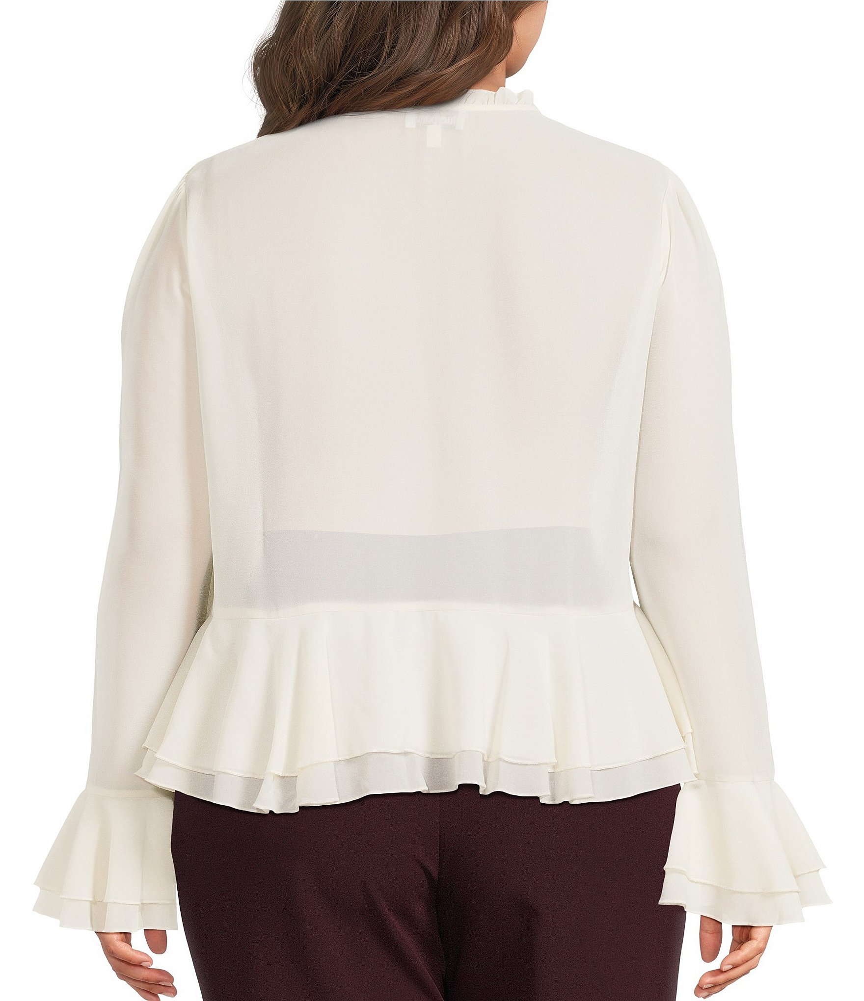 Lucy Paris Plus Size Donna Round Neck Tie Front Long Sleeve Top