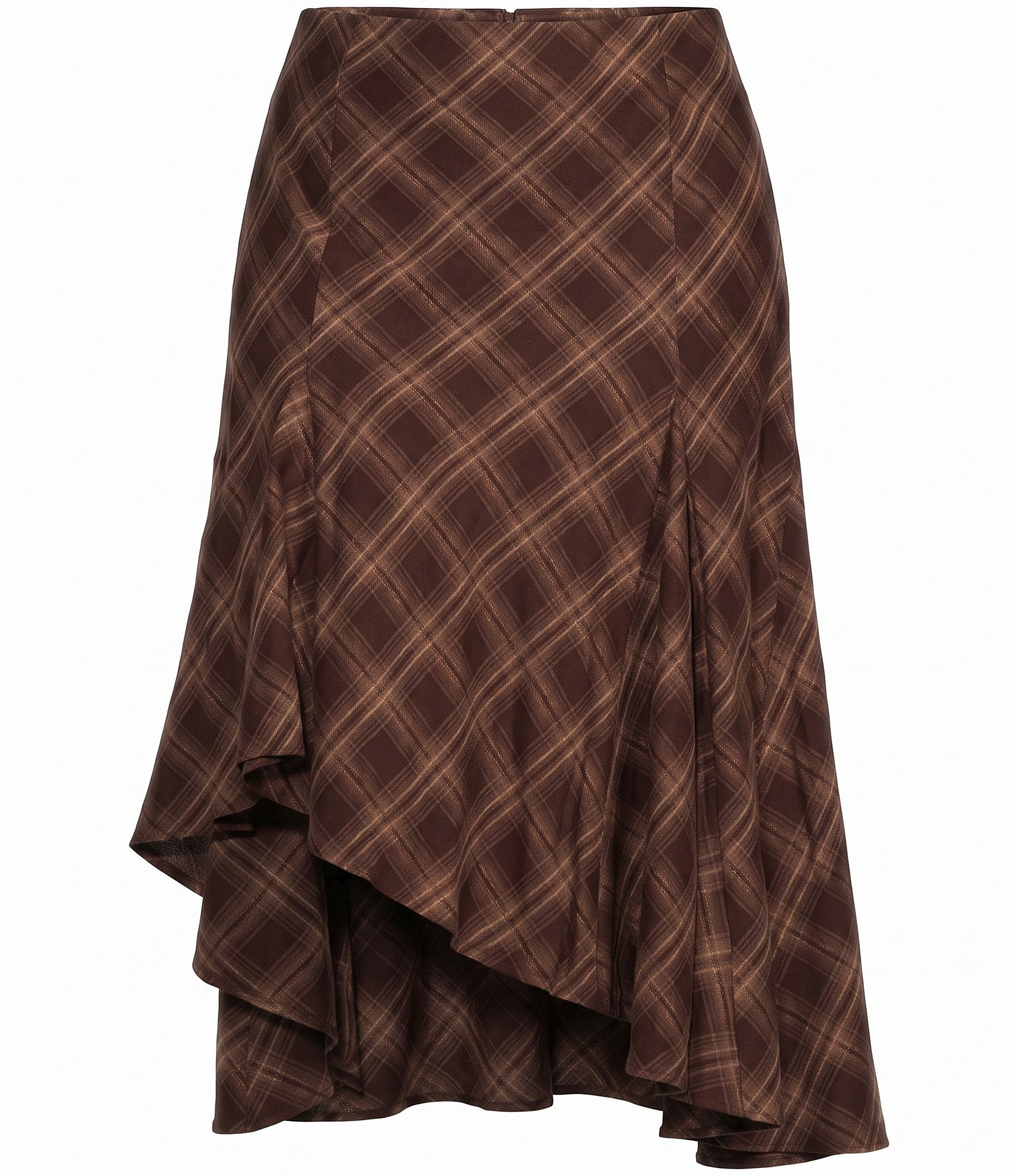 Lucy Paris Plus Size Mikey Plaid Printed Asymmetric Hem Midi Skirt