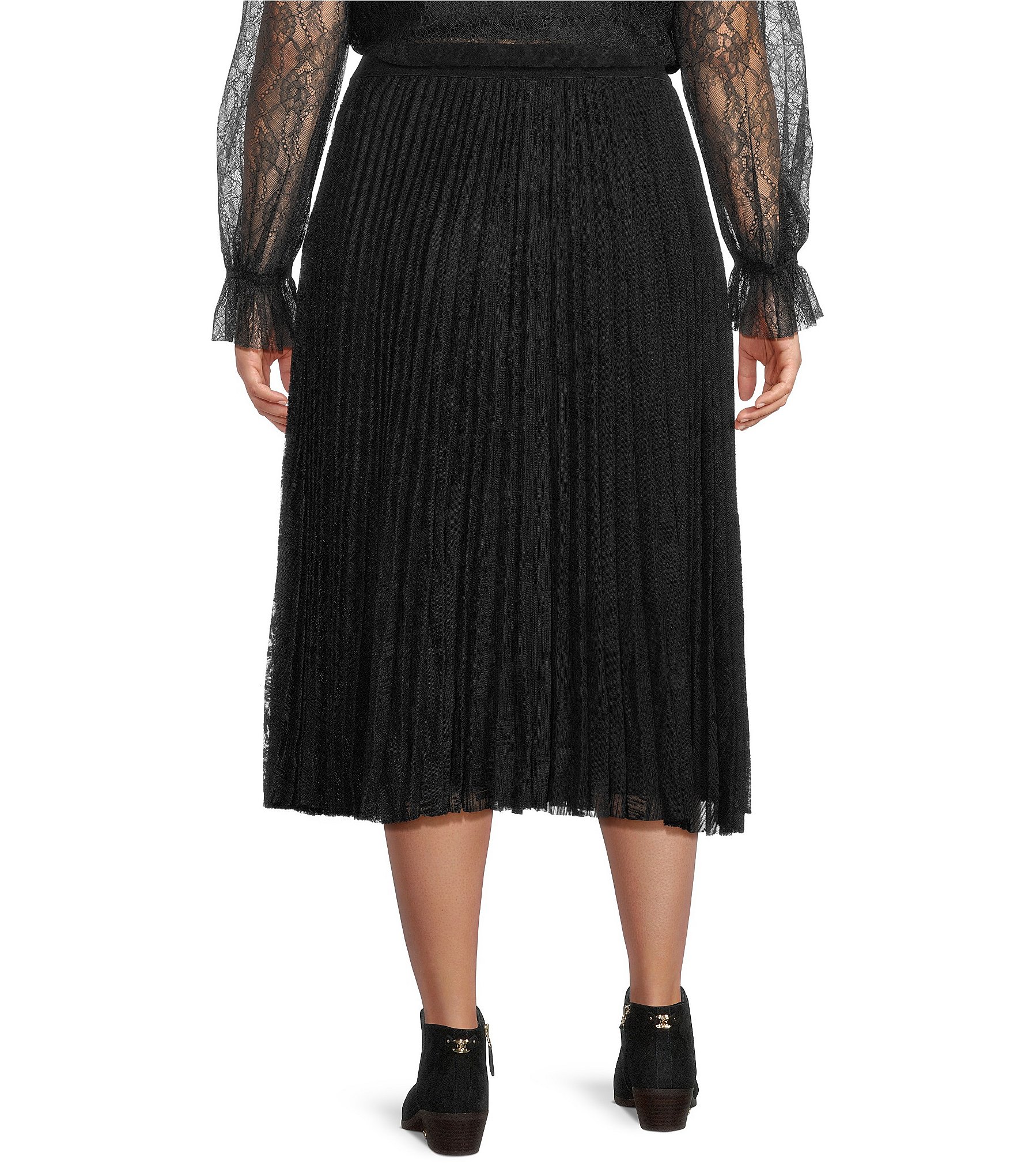 Lucy Paris Plus Size Pleated Texture A-Line Pull-On Midi Skirt