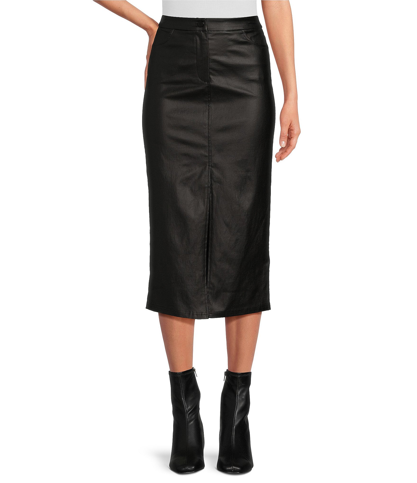 Lucy Paris Raleigh Coated High Rise Front Slit Midi Skirt | Dillard's