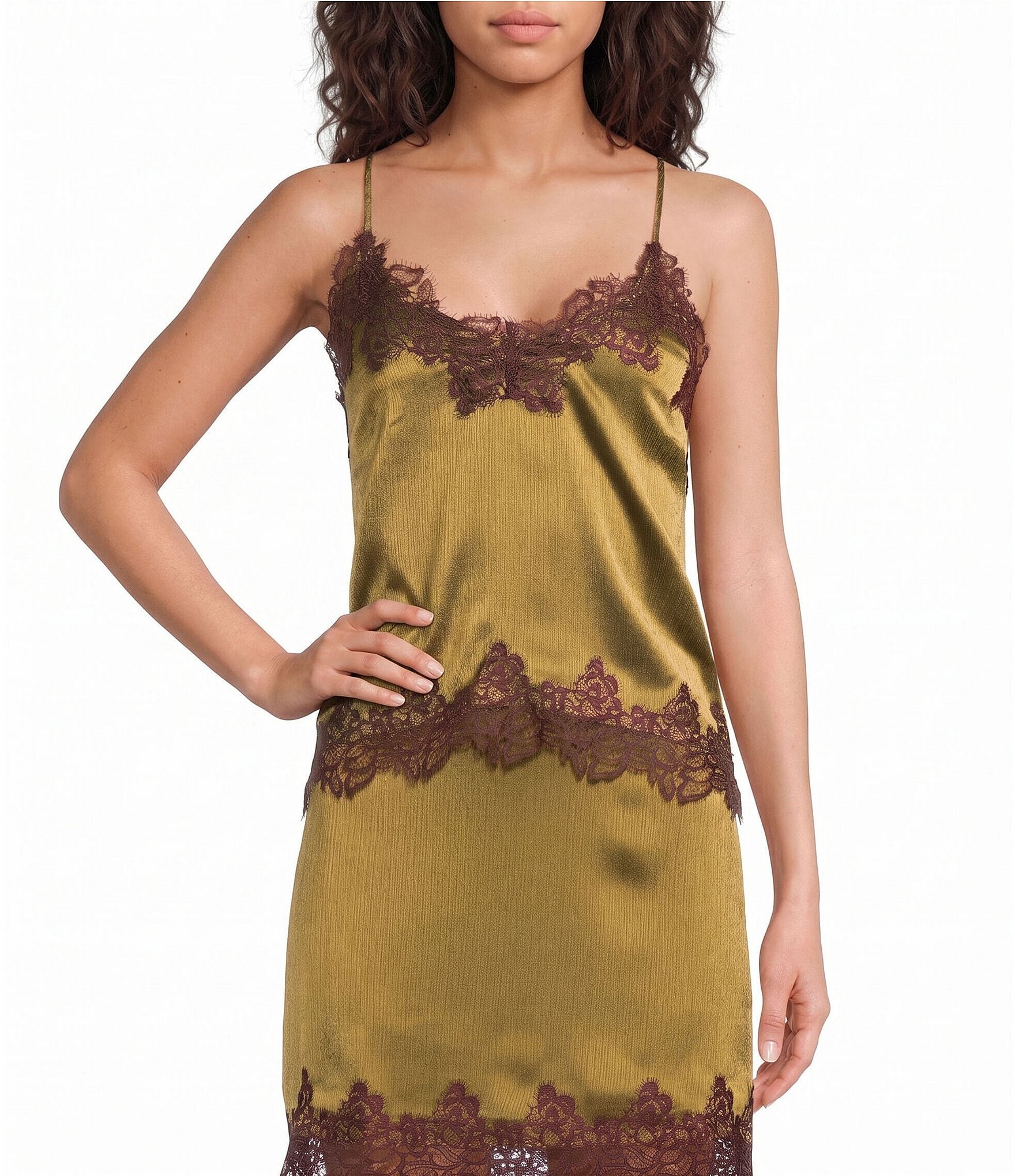 Lucy Paris Satin Lace Trim V-Neck Sleeveless Coordinating Top