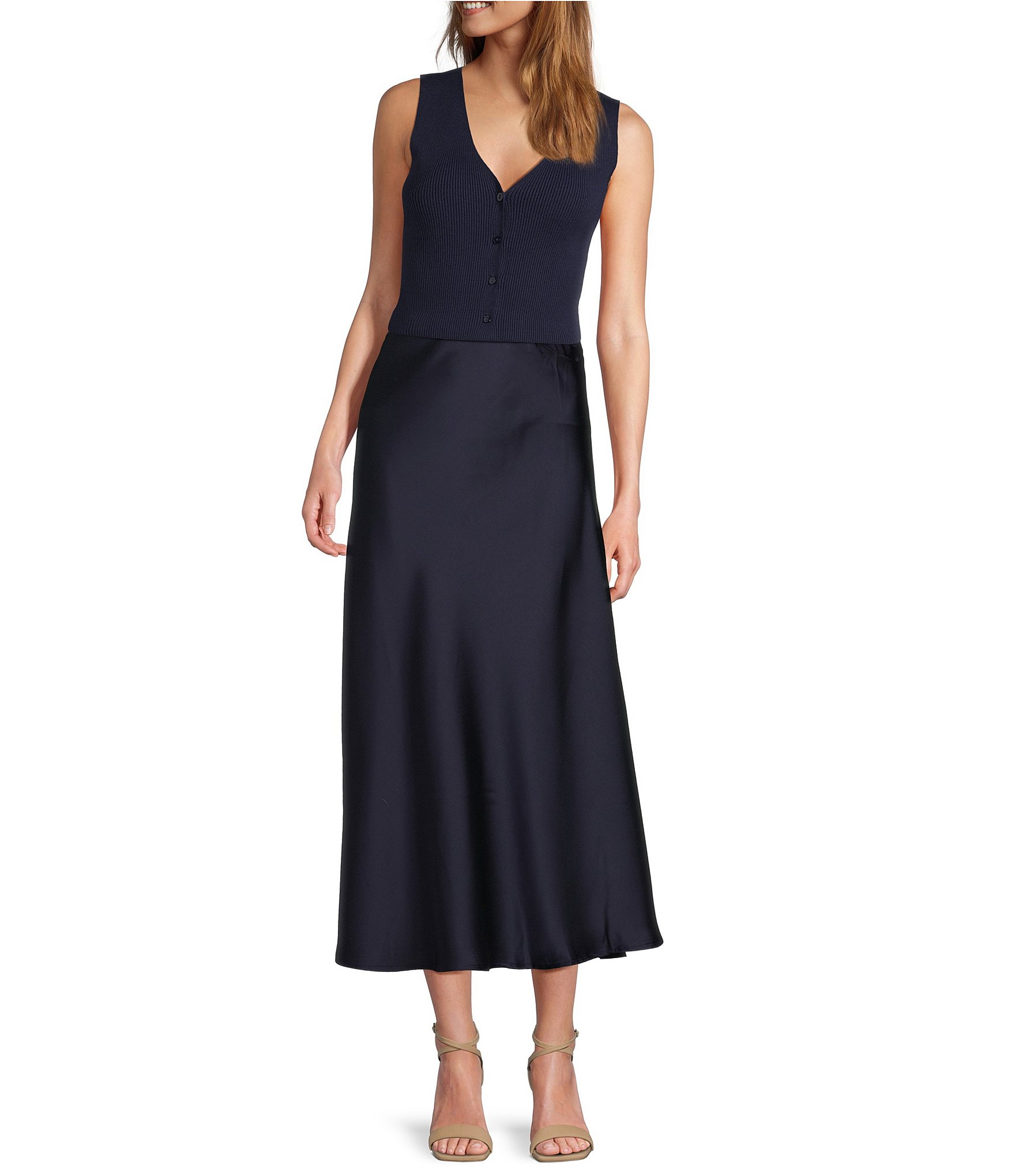 Lucy Paris Satin Midi Slip Skirt