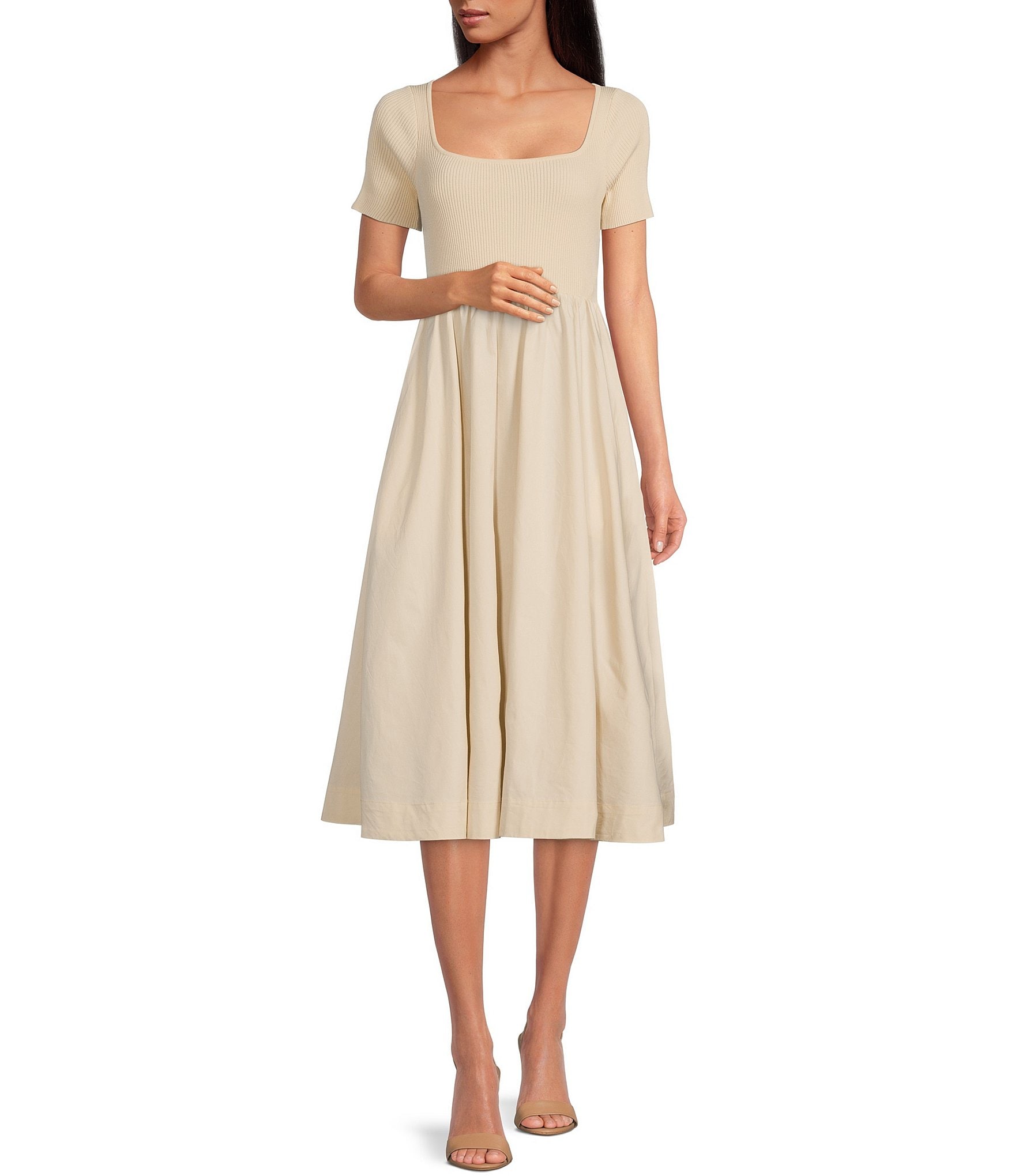 Lucy Paris Square Neck Short Sleeve Midi Dress | Dillard's