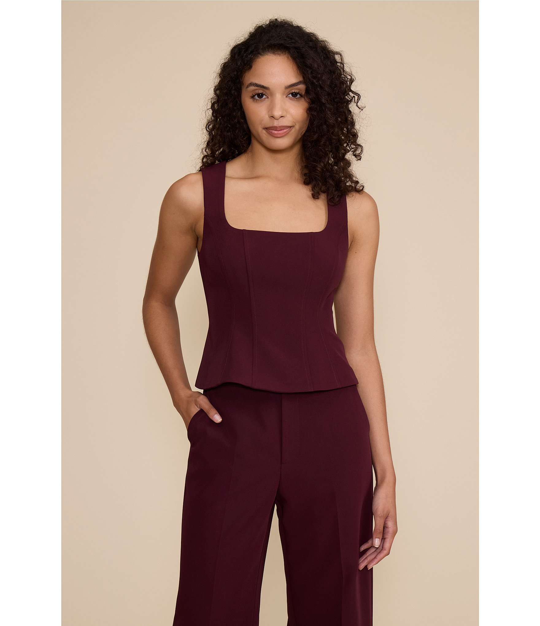 Lucy Paris Square Neck Sleeveless Coordinating Peplum Top