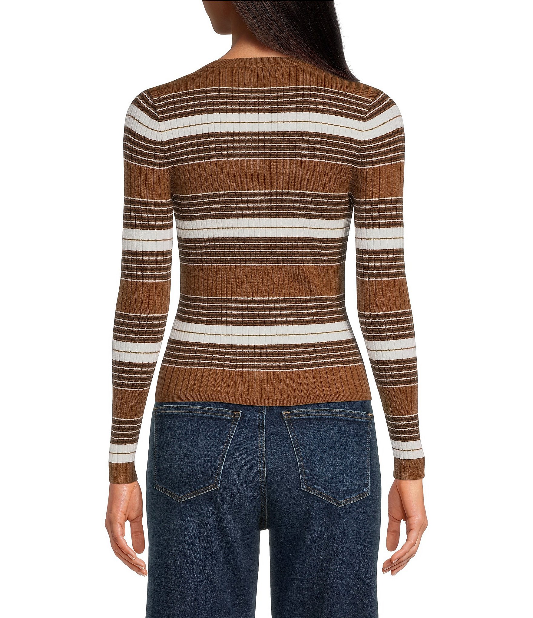 Lucy Paris Striped Crew Neck Long Sleeve Sweater Knit Top