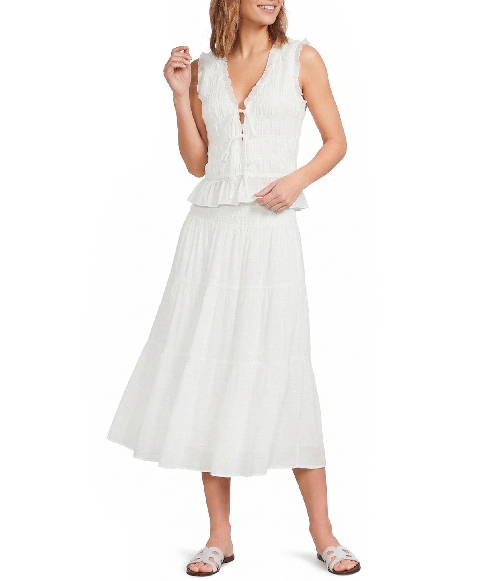 Lucy Paris Tropez Smocked Coordinating A-Line Midi Skirt