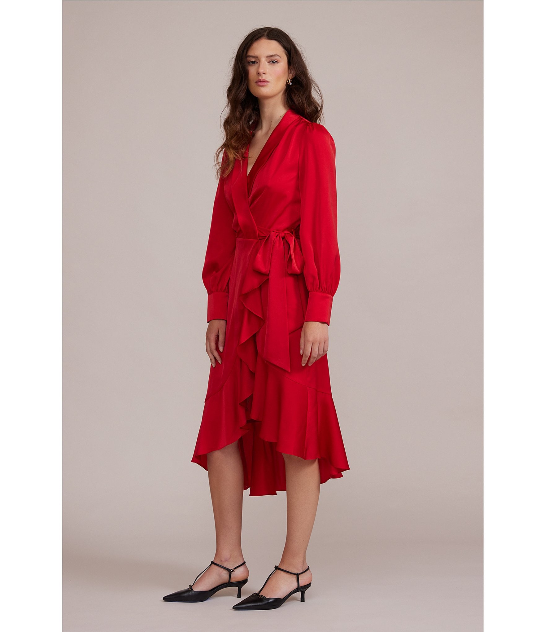 Lucy Paris V-Neck Long Sleeve Wrap Midi Dress