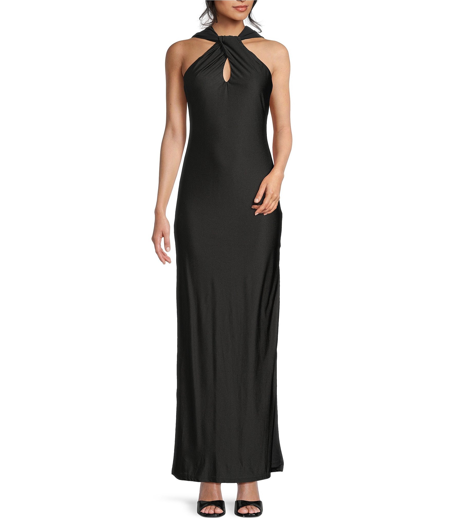 slim fit dress slacks Amedeo Plunge Halter Neck Maxi Dress main image 0