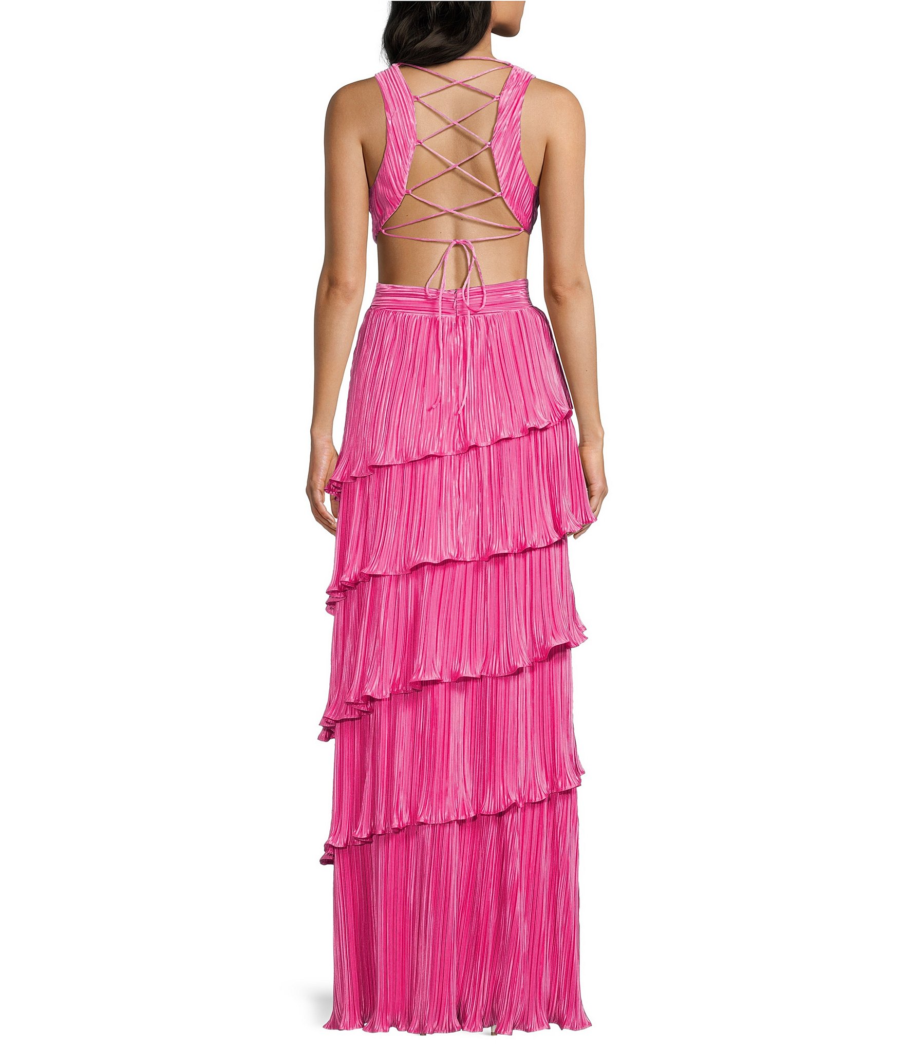 Lulus Mulholland Cutout Plisse Ruffle Maxi Dress