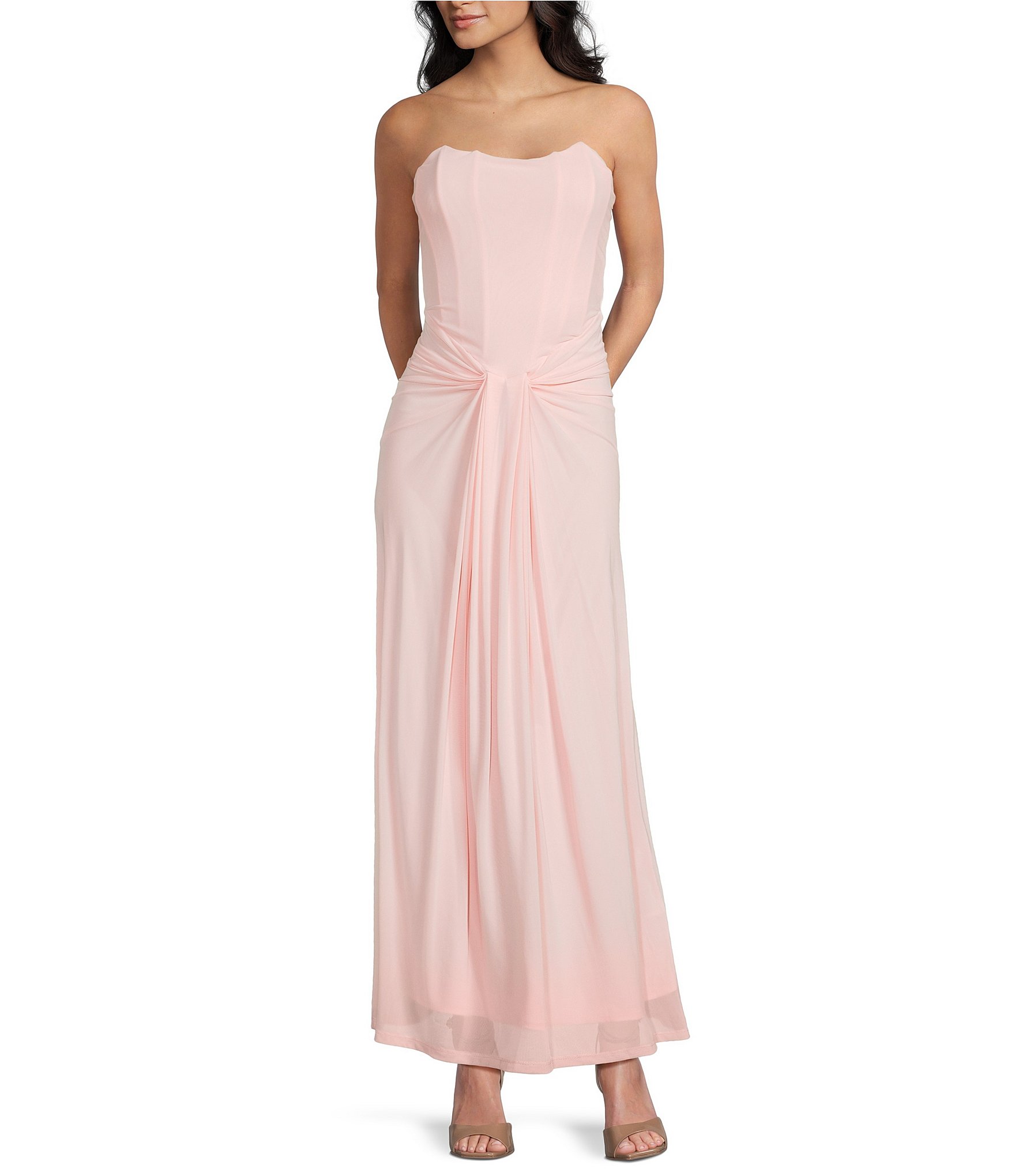 Lulus Siren Corset Drape Front Long Dress