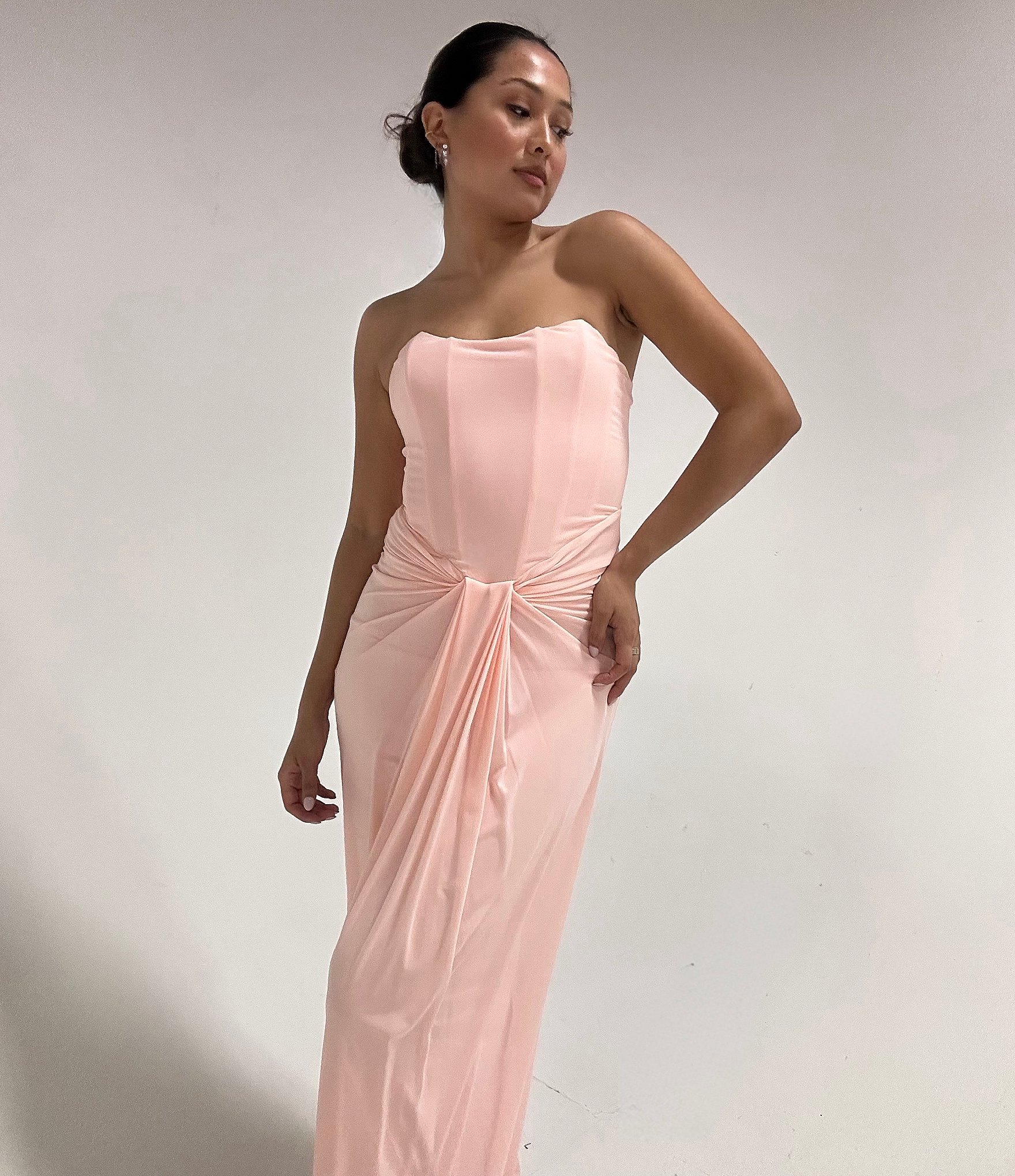 Lulus Siren Corset Drape Front Long Dress