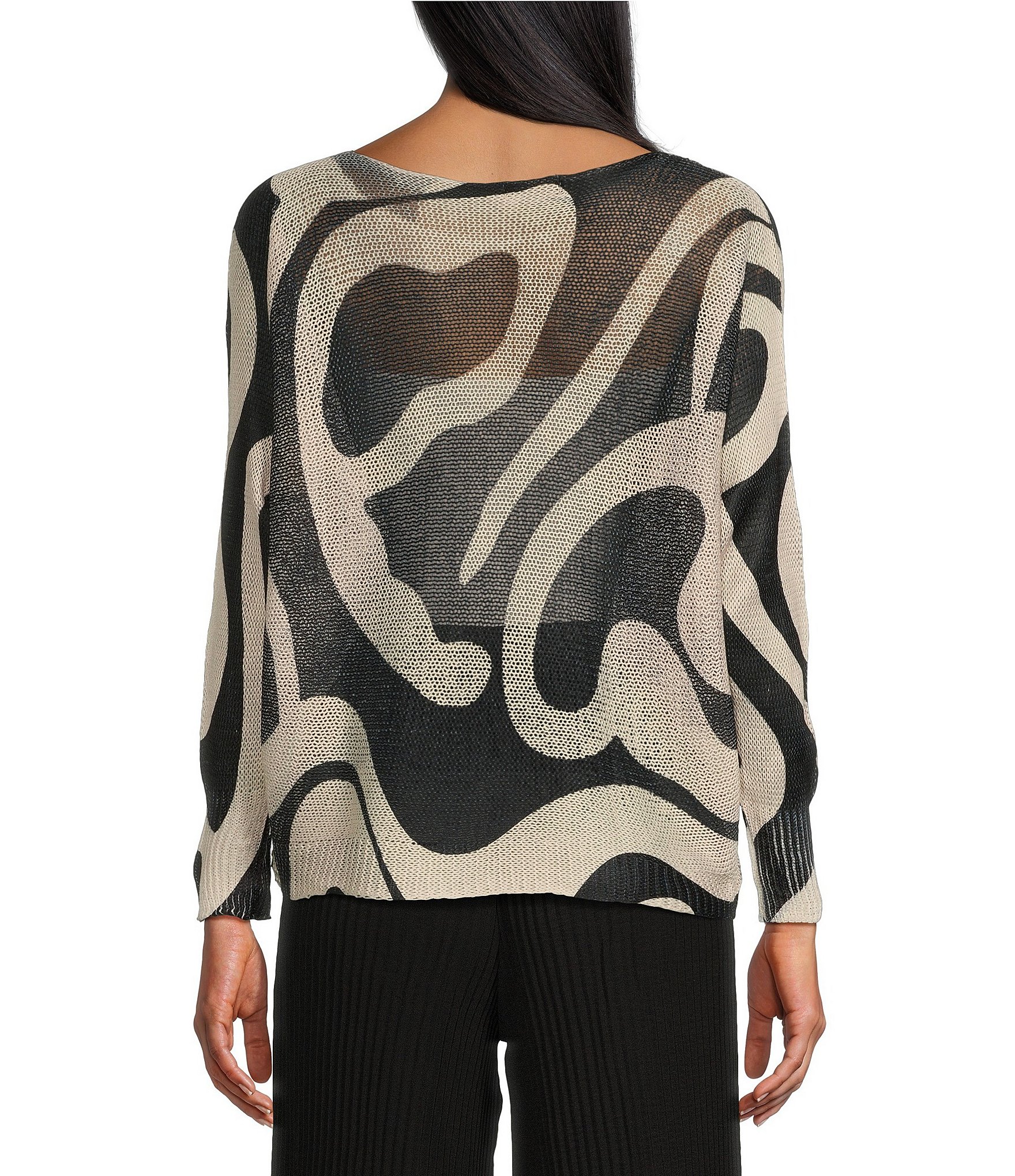 M Made in Italy Abstract Print Long Sleeve Knit Top