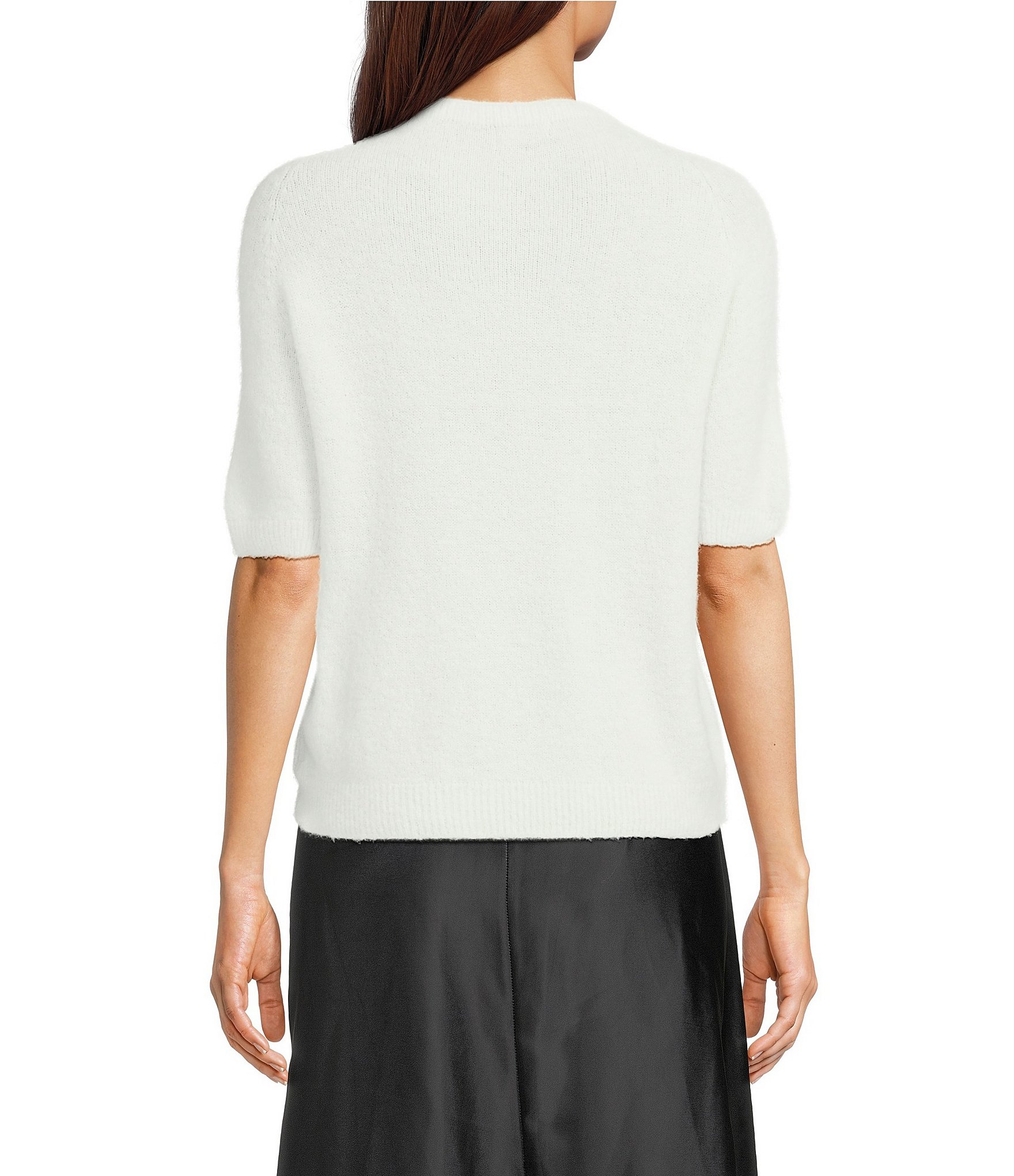 M Made in Italy Brushed Knit Crew Neck Elbow Sleeve Sweater Top