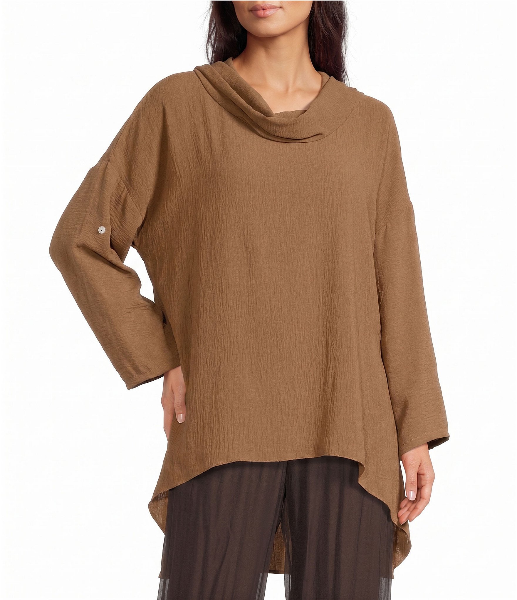 M Made in Italy Cowl Neck 3/4 Sleeve High/Low Tunic
