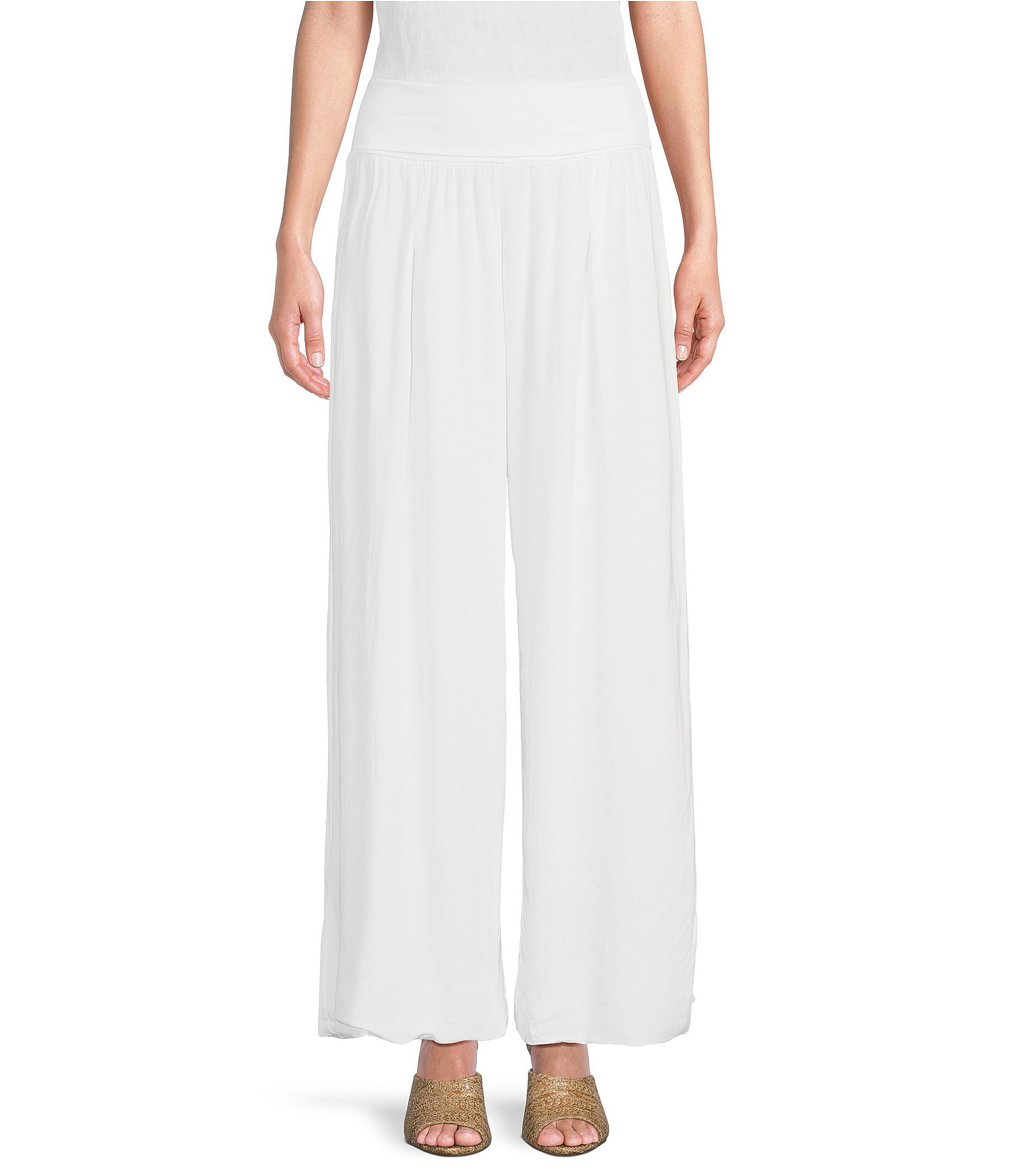 M Made in Italy Pull-On Pleated Ankle Coordinating Wide Leg Pants ...