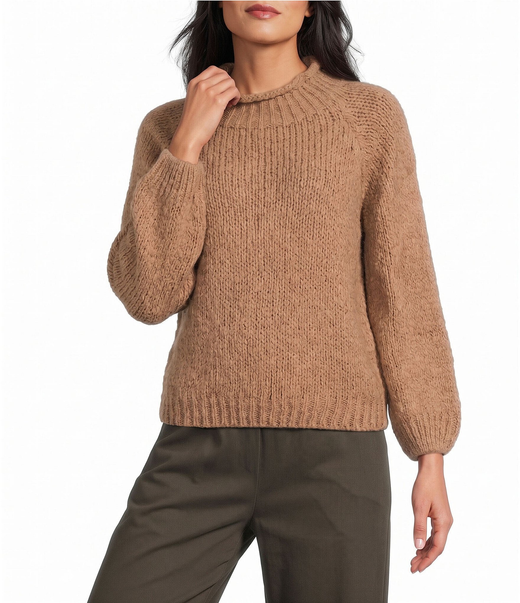 M Made in Italy Ribbed Knit Mock Neck Long Sleeve Sweater