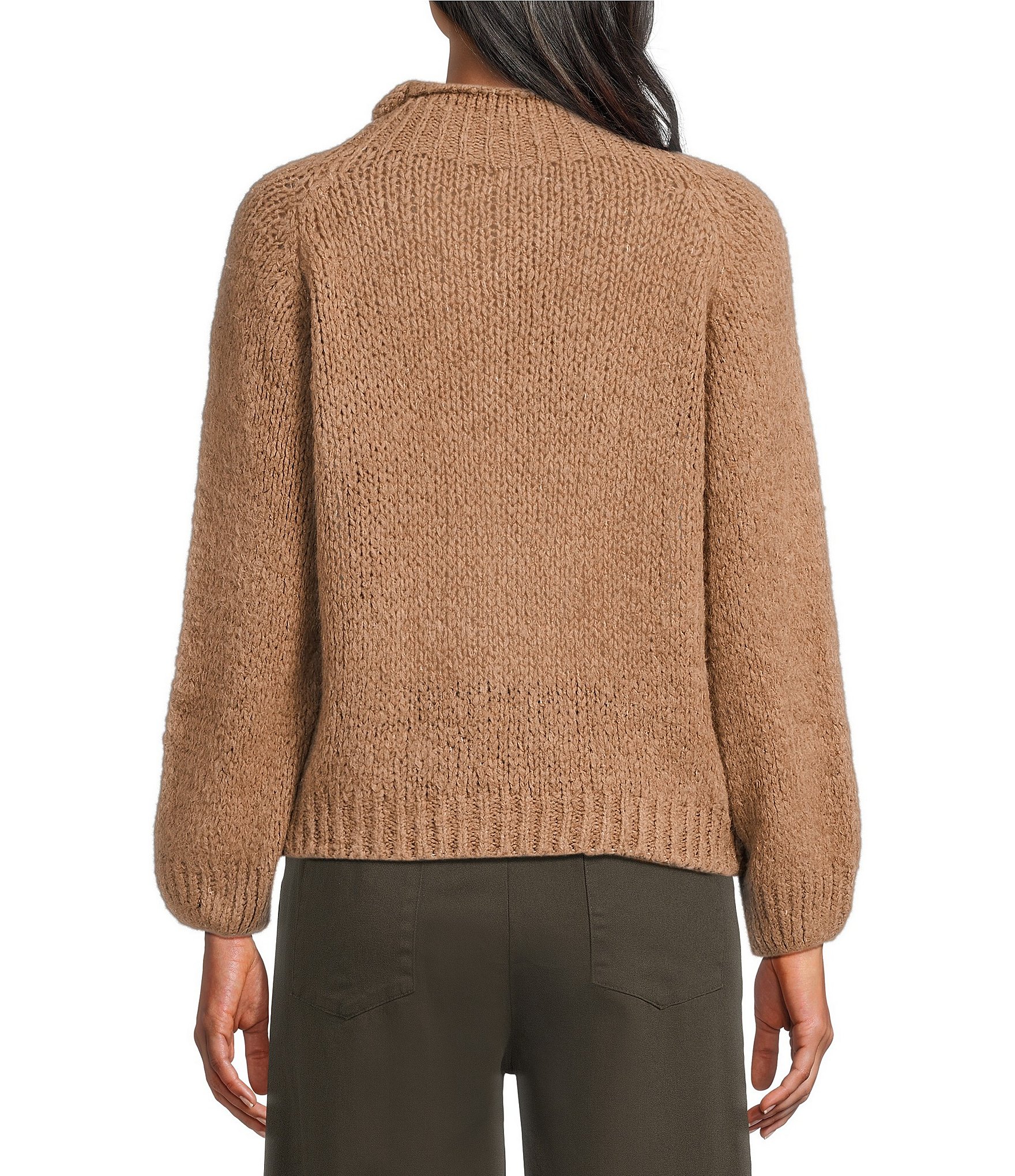 M Made in Italy Ribbed Knit Mock Neck Long Sleeve Sweater