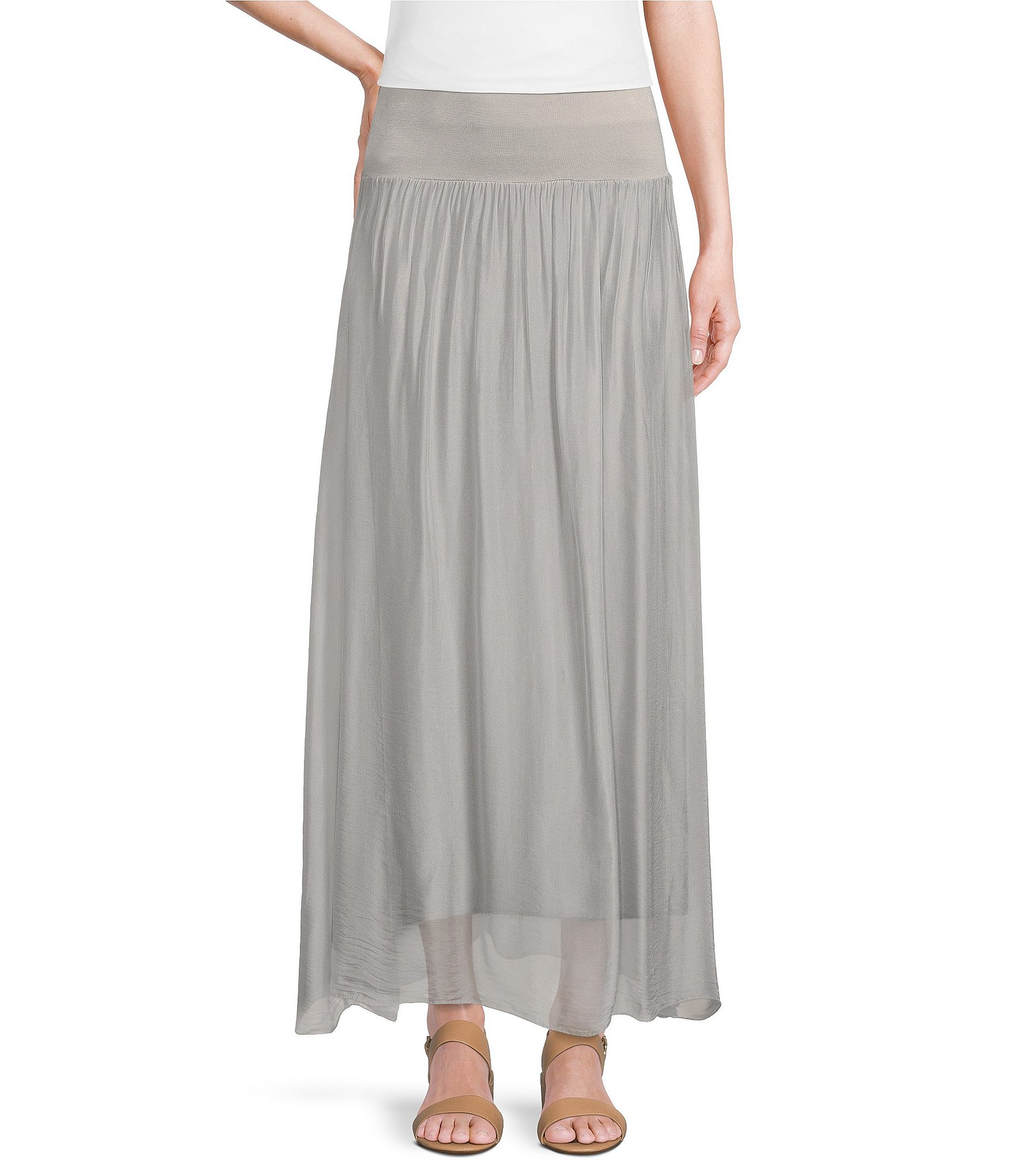M Made in Italy Solid Woven Silk Pull-On Maxi Skirt | Dillard's
