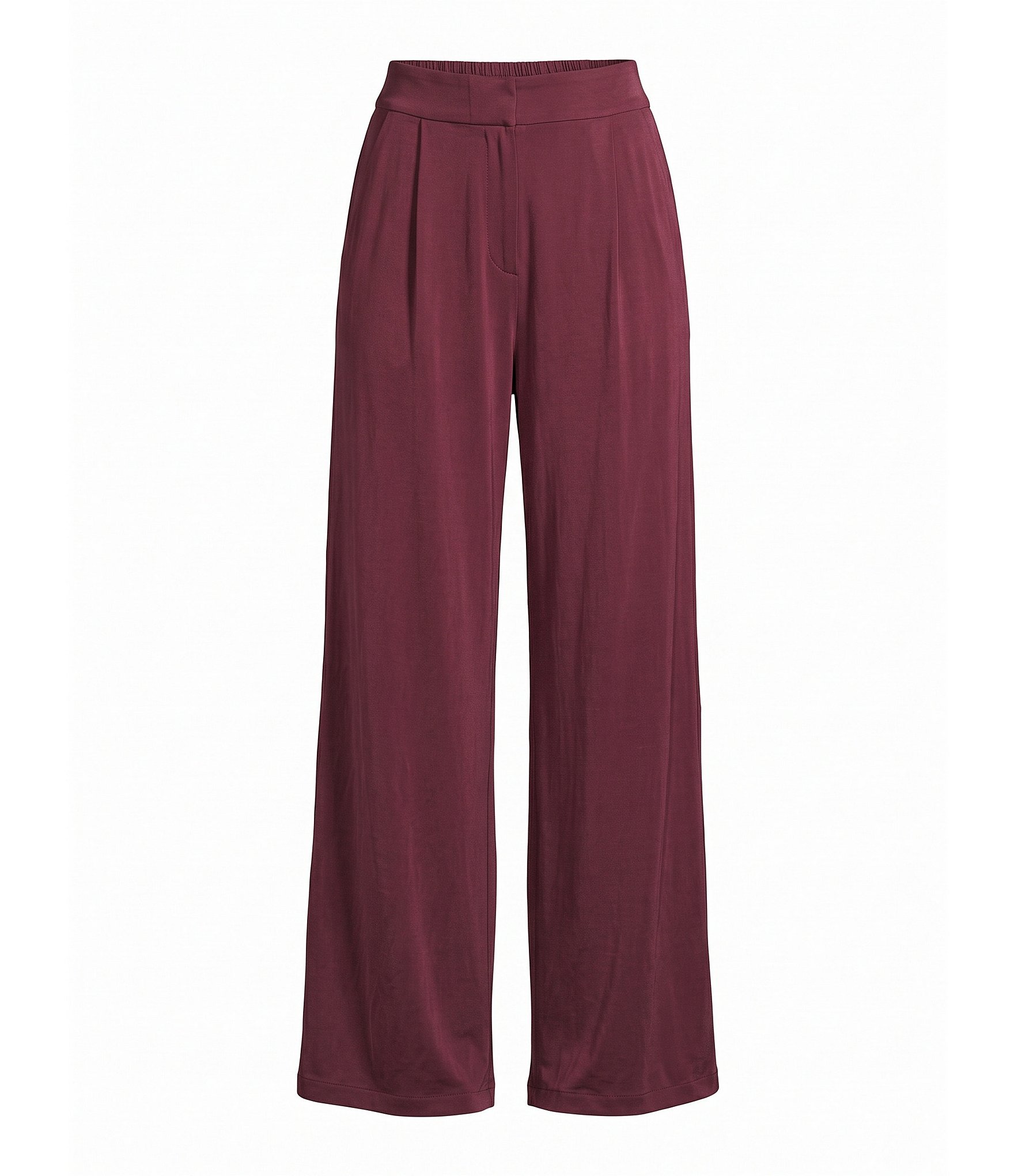 M Made in Italy Woven Satin High Rise Flat Front Wide Leg Pull On Pants