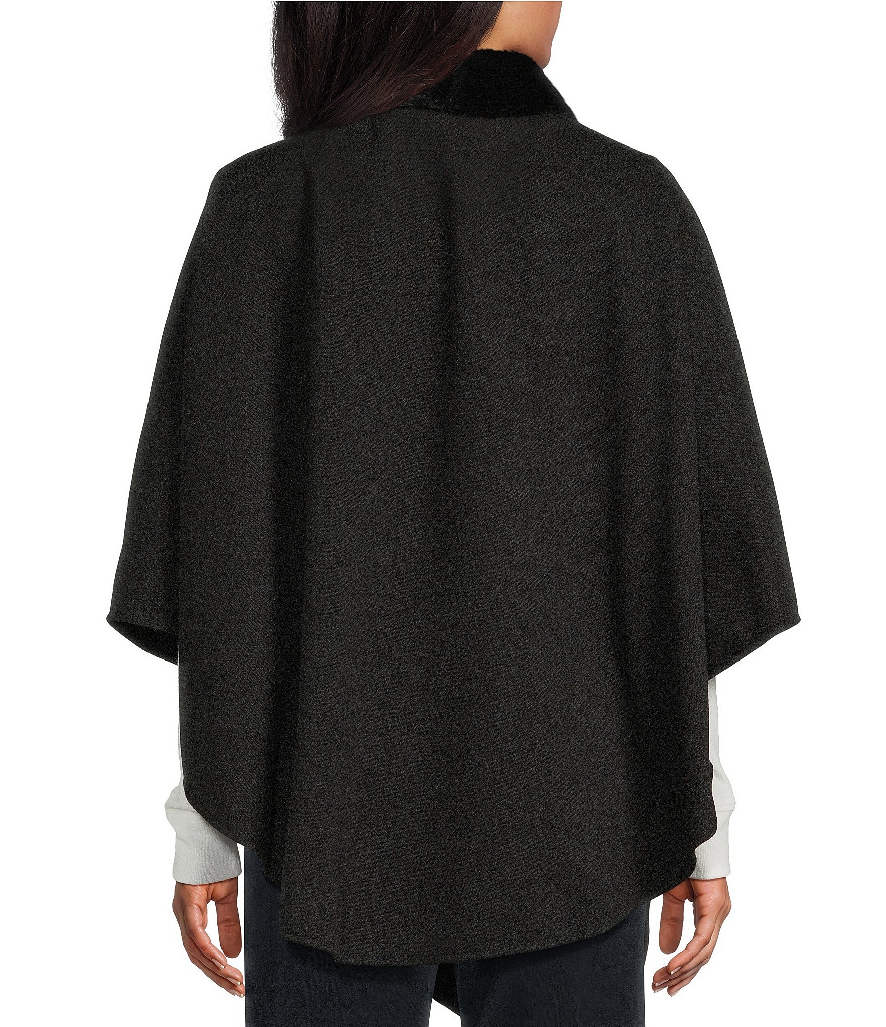 M Made in Italy Woven Shawl Collar 3/4 Sleeve Open Front Cape