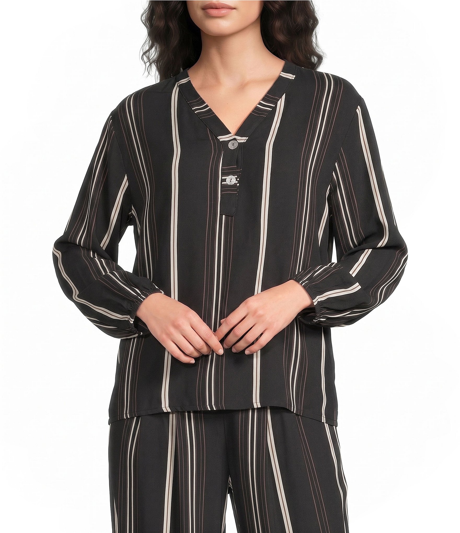 M Made in Italy Woven Stripe V-Neck Long Sleeve Coordinating Tunic