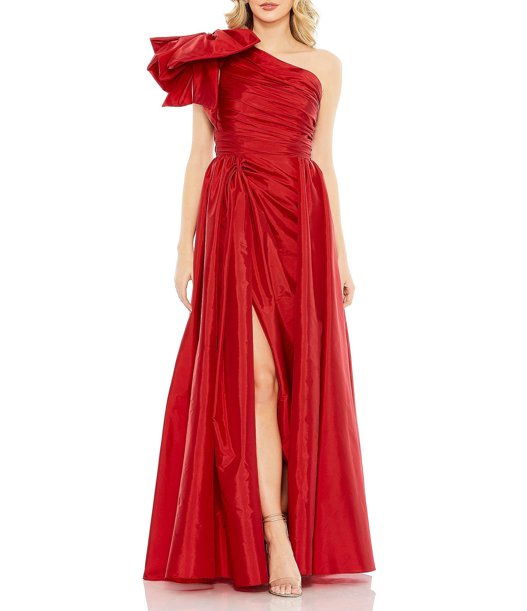 Mac Duggal Asymmetrical Draped Bow One Shoulder Overskirt Gown | Dillard's
