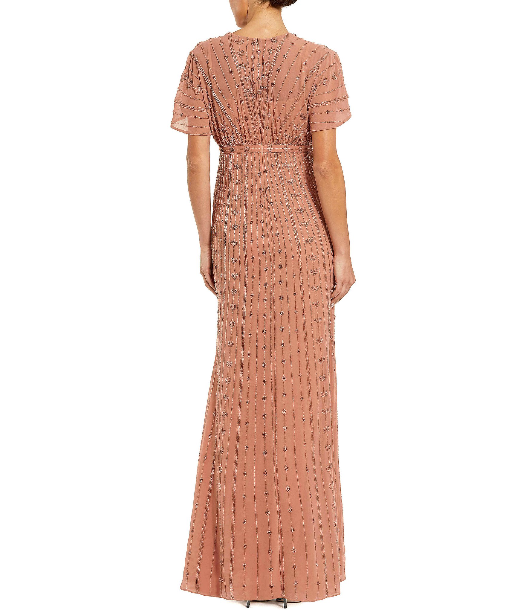 Mac Duggal Beaded Georgette Draped Sleeve Gown
