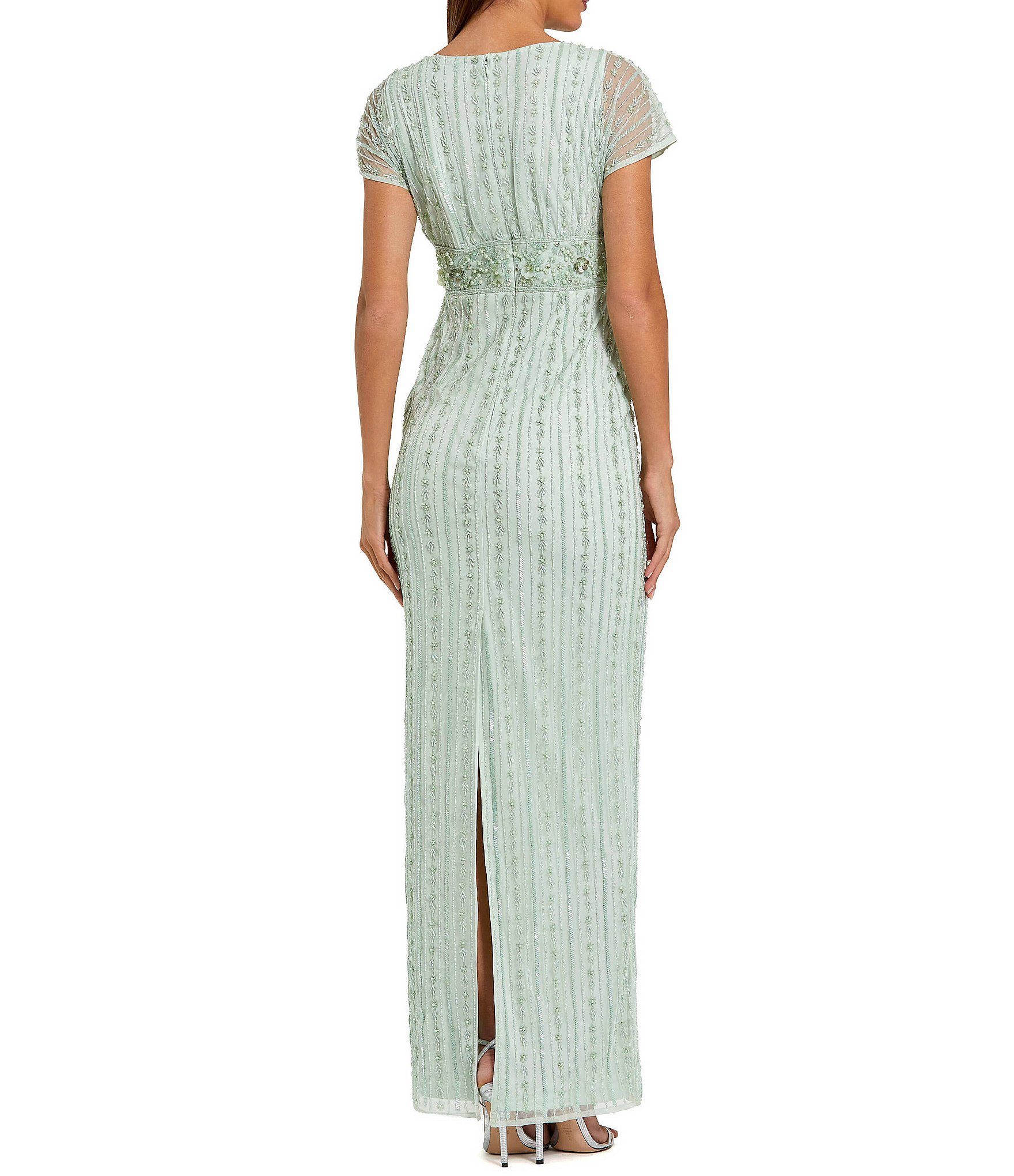 Mac Duggal Beaded Mesh Blouson Fitted Gown