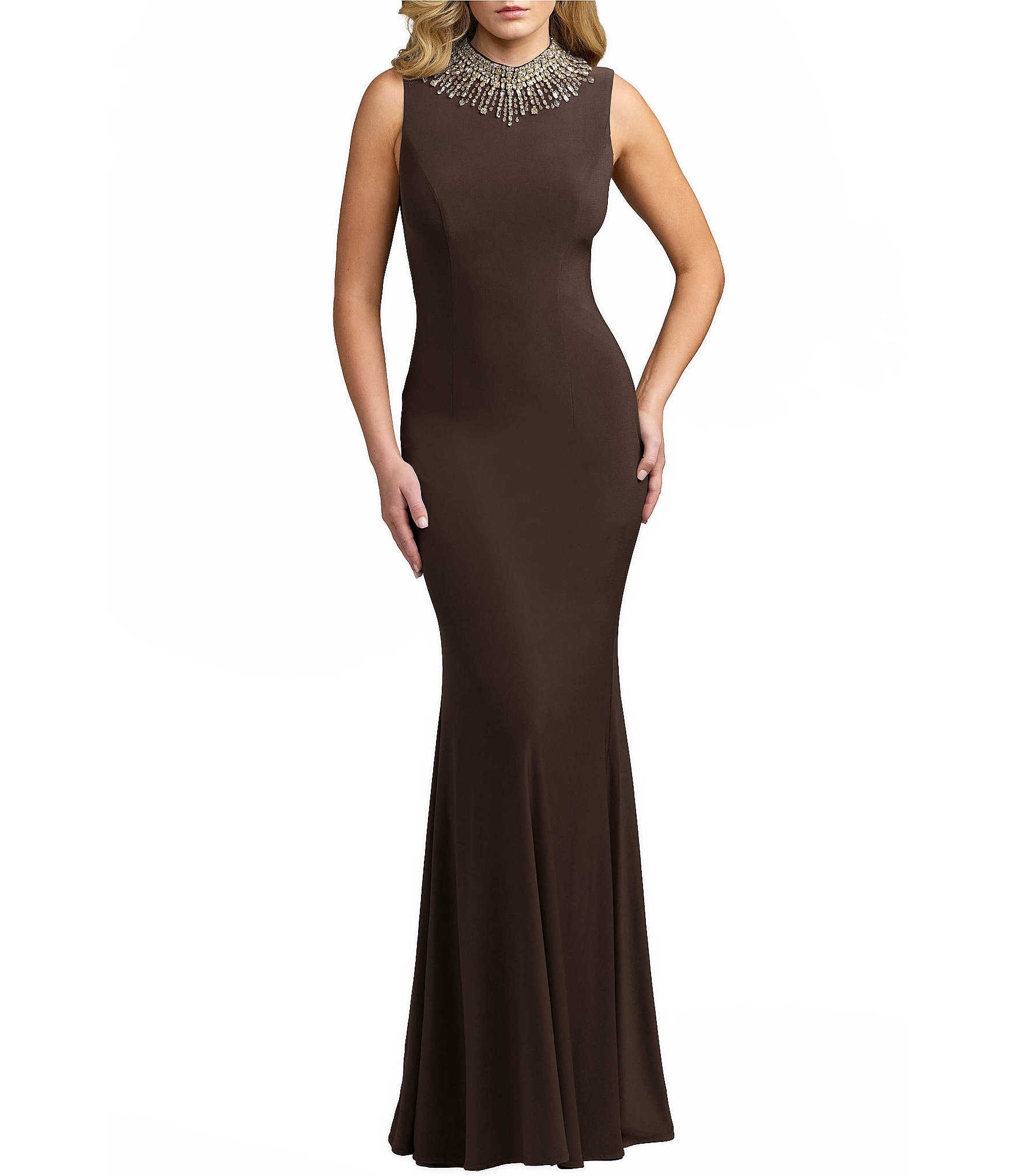 Mac Duggal Beaded Neck Jersey Gown