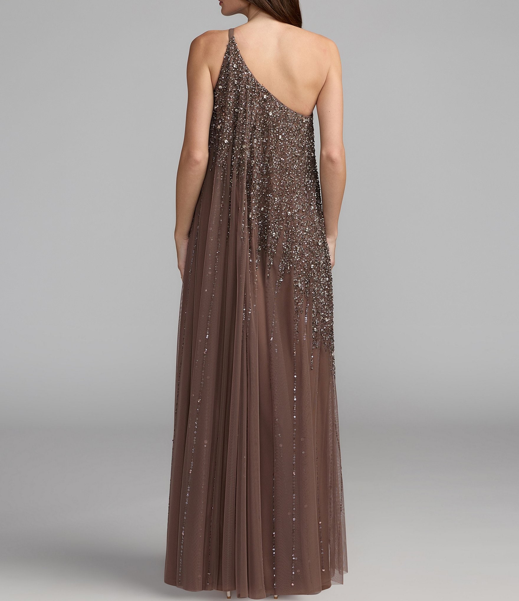 Mac Duggal Beaded One Shoulder Sleeveless Beaded Gown
