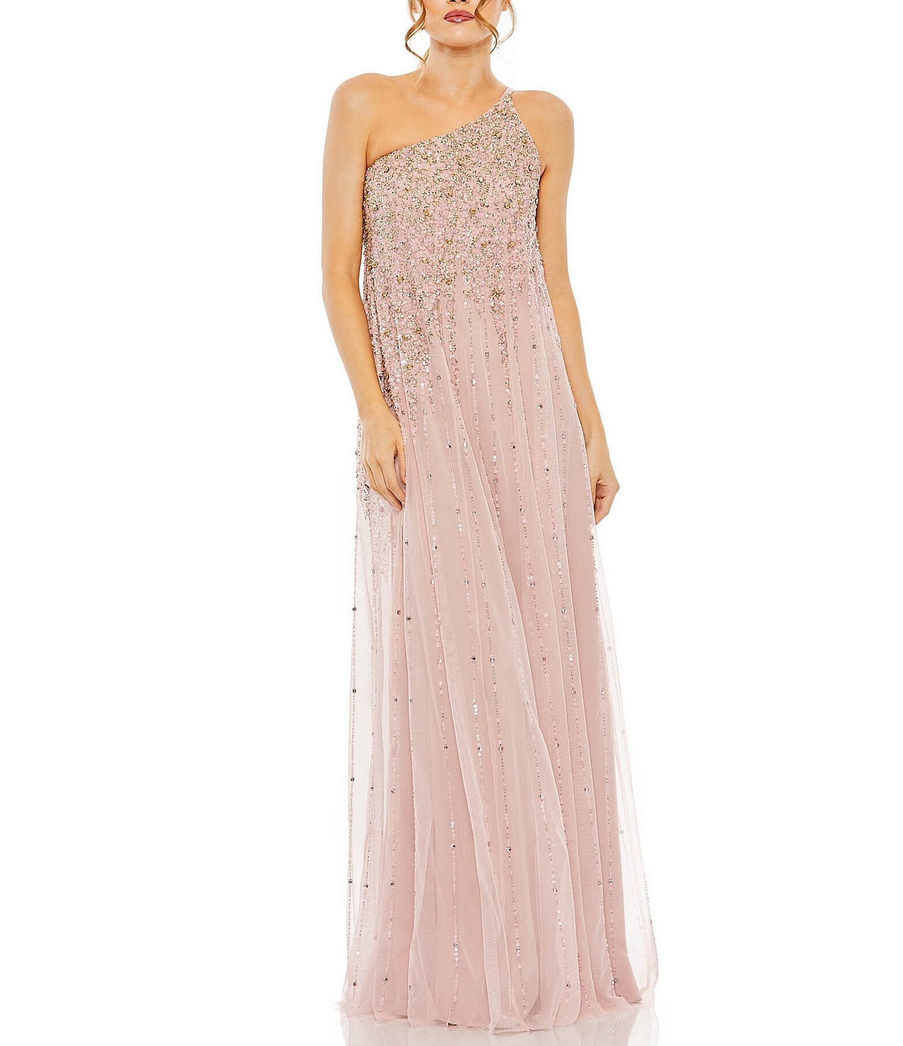 Mac Duggal Sequin Plunging V Halter Neck Sleeveless Sheath Gown