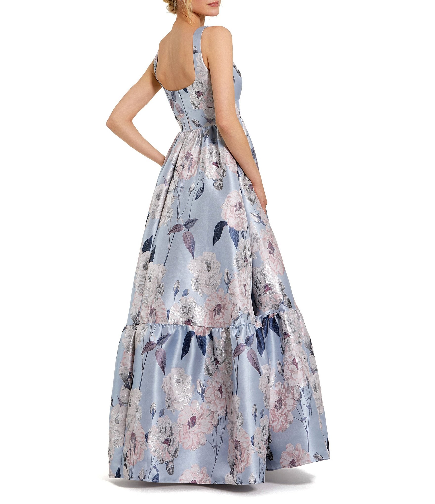 Mac Duggal Brocade Square Neck Sleeveless Floral Gown