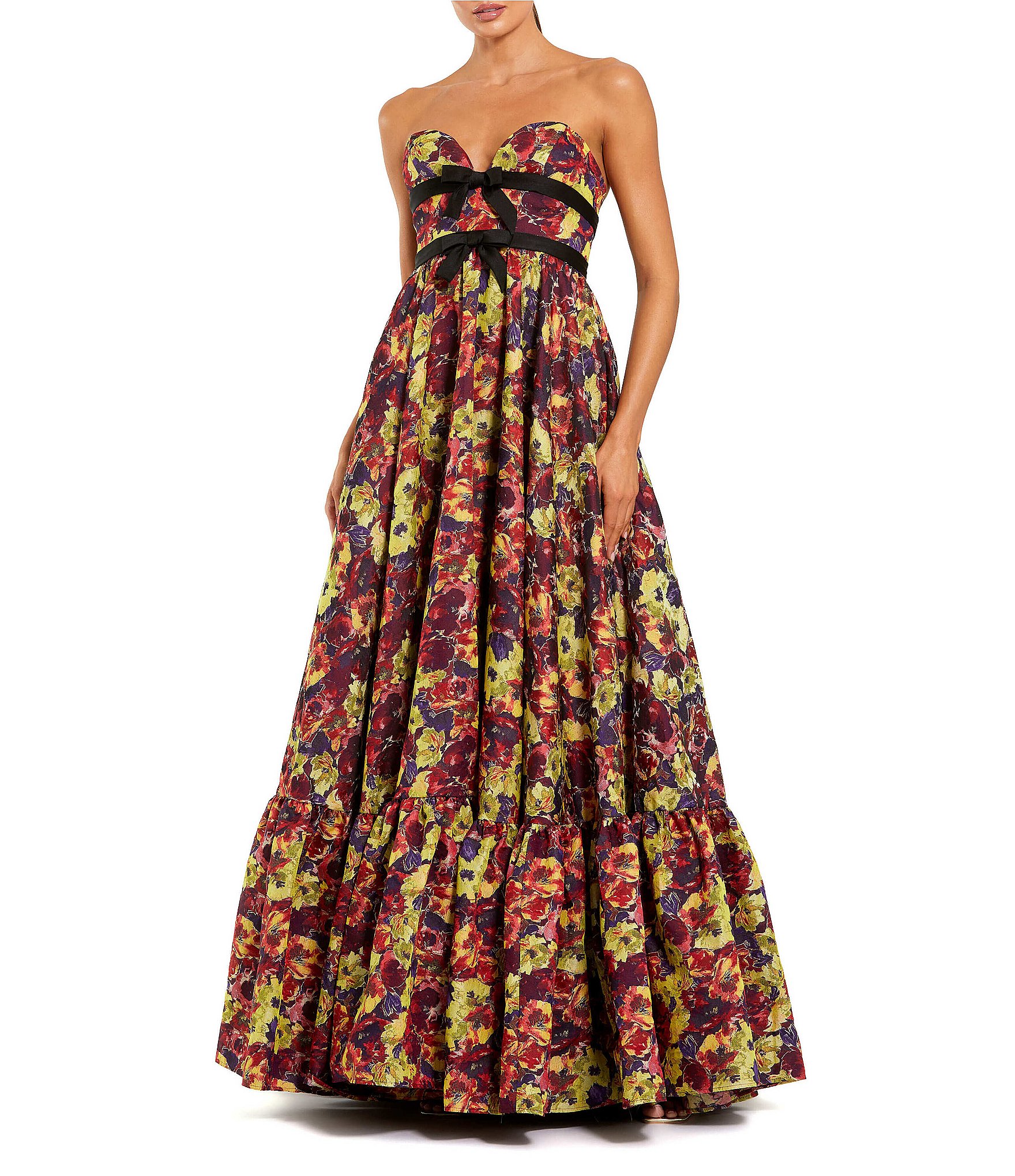 Mac Duggal Brocade Strapless Printed Gown