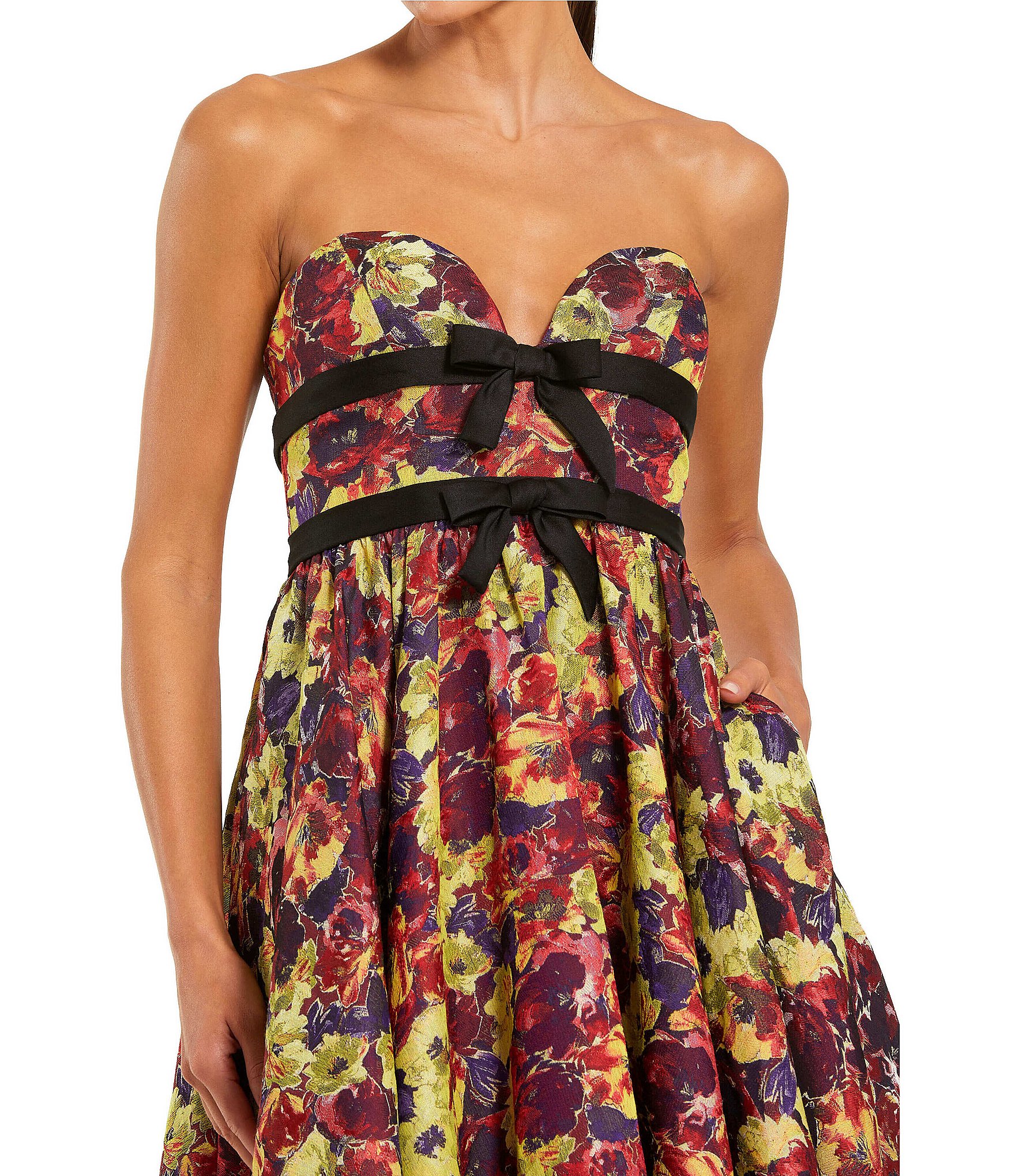 Mac Duggal Brocade Strapless Printed Gown