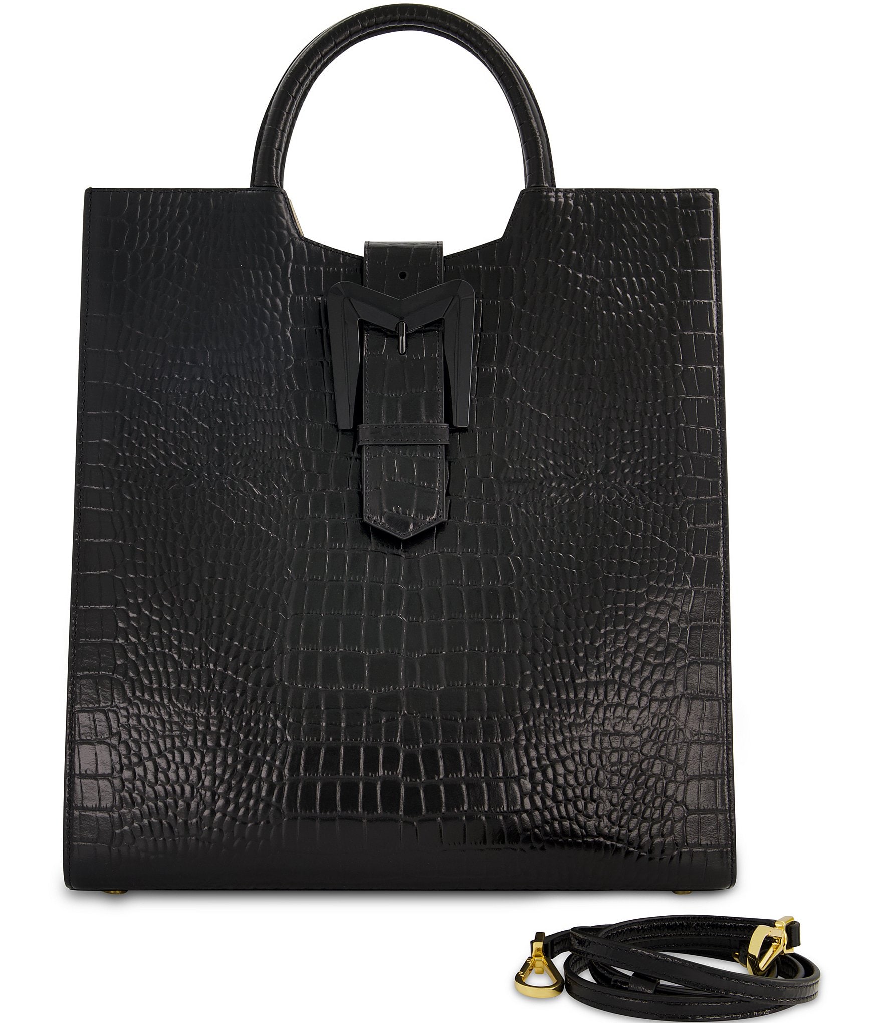 Mac Duggal Buckled Maxi Croco Leather Tote Bag