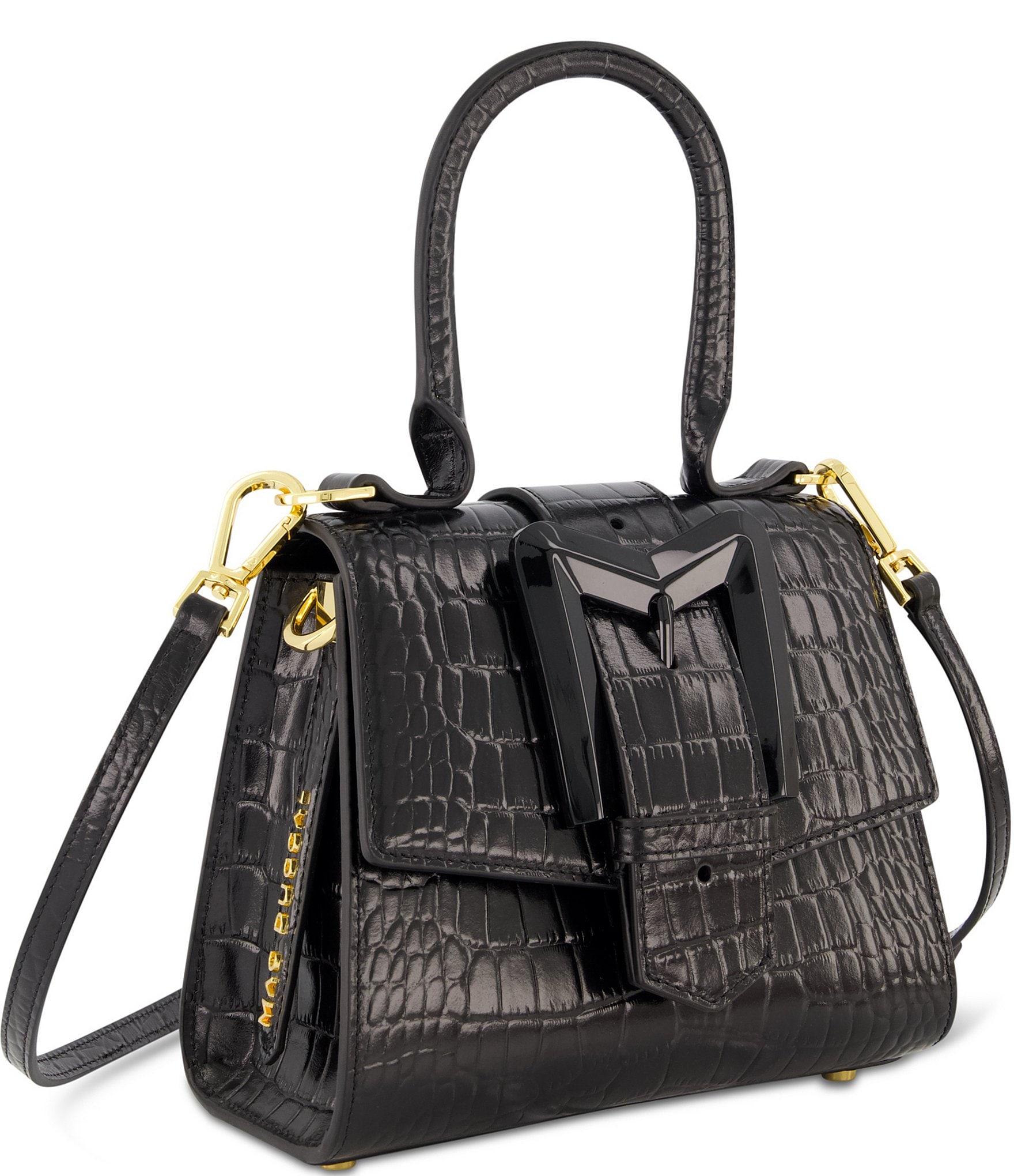 Mac Duggal Buckled Mini Croco Leather Crossbody Bag