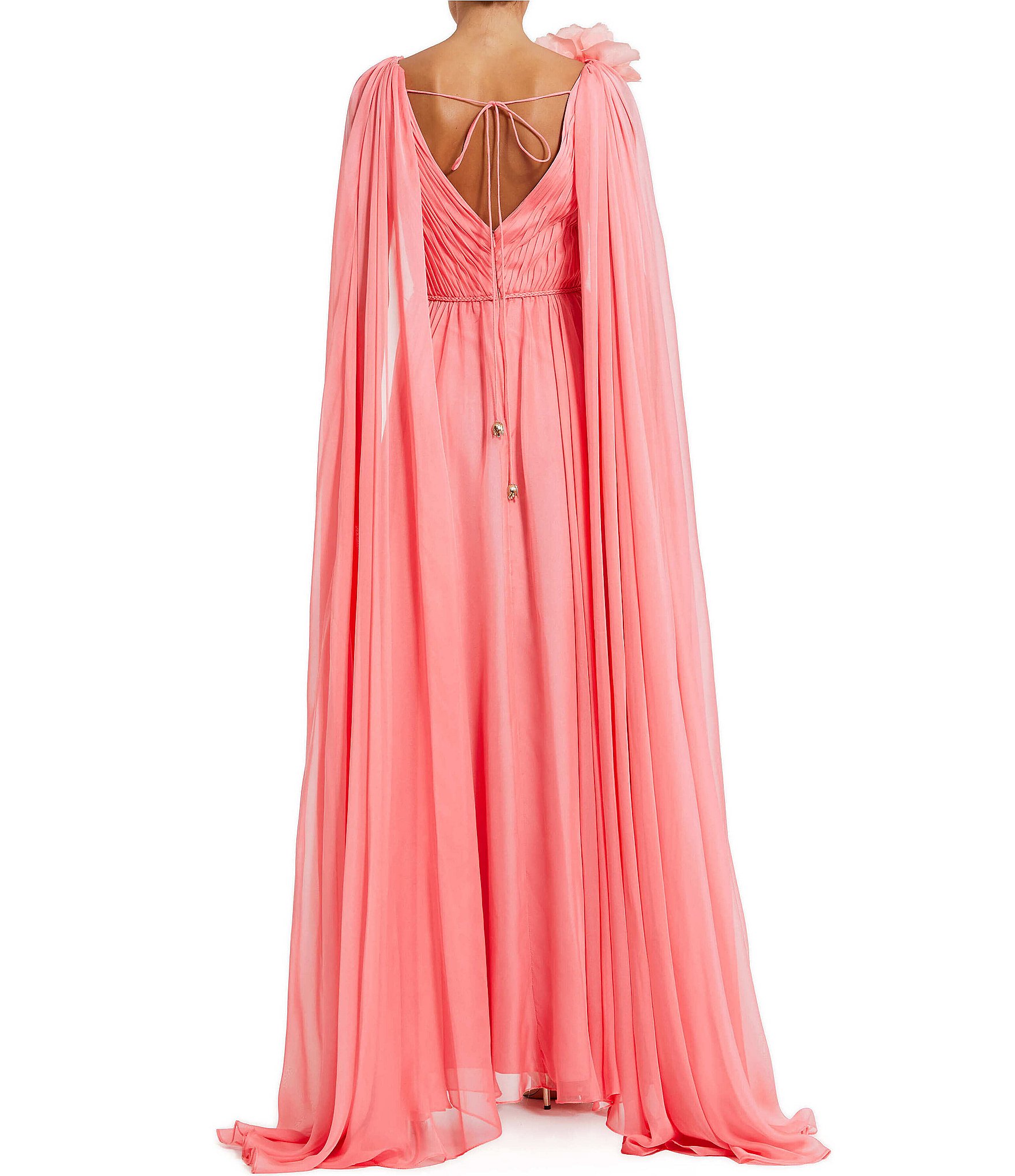 Mac Duggal Chiffon V Neck Shoulder Cape Gown
