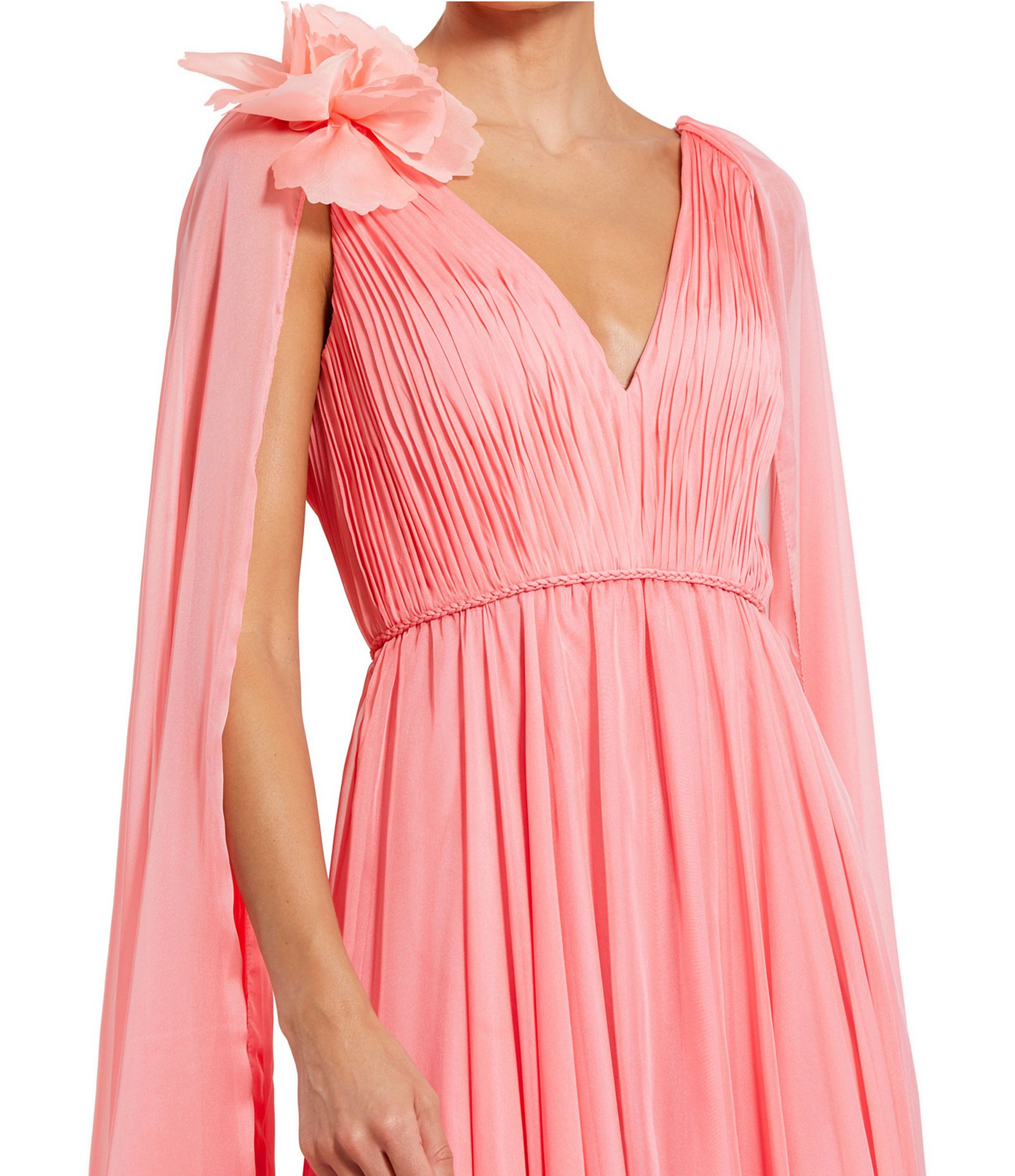 Mac Duggal Chiffon V Neck Shoulder Cape Gown
