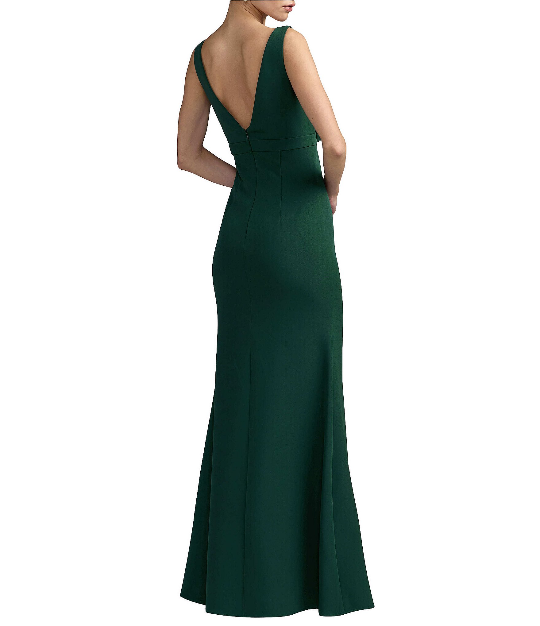 Mac Duggal Crepe Sleeveless Bow Front V-Neck Gown