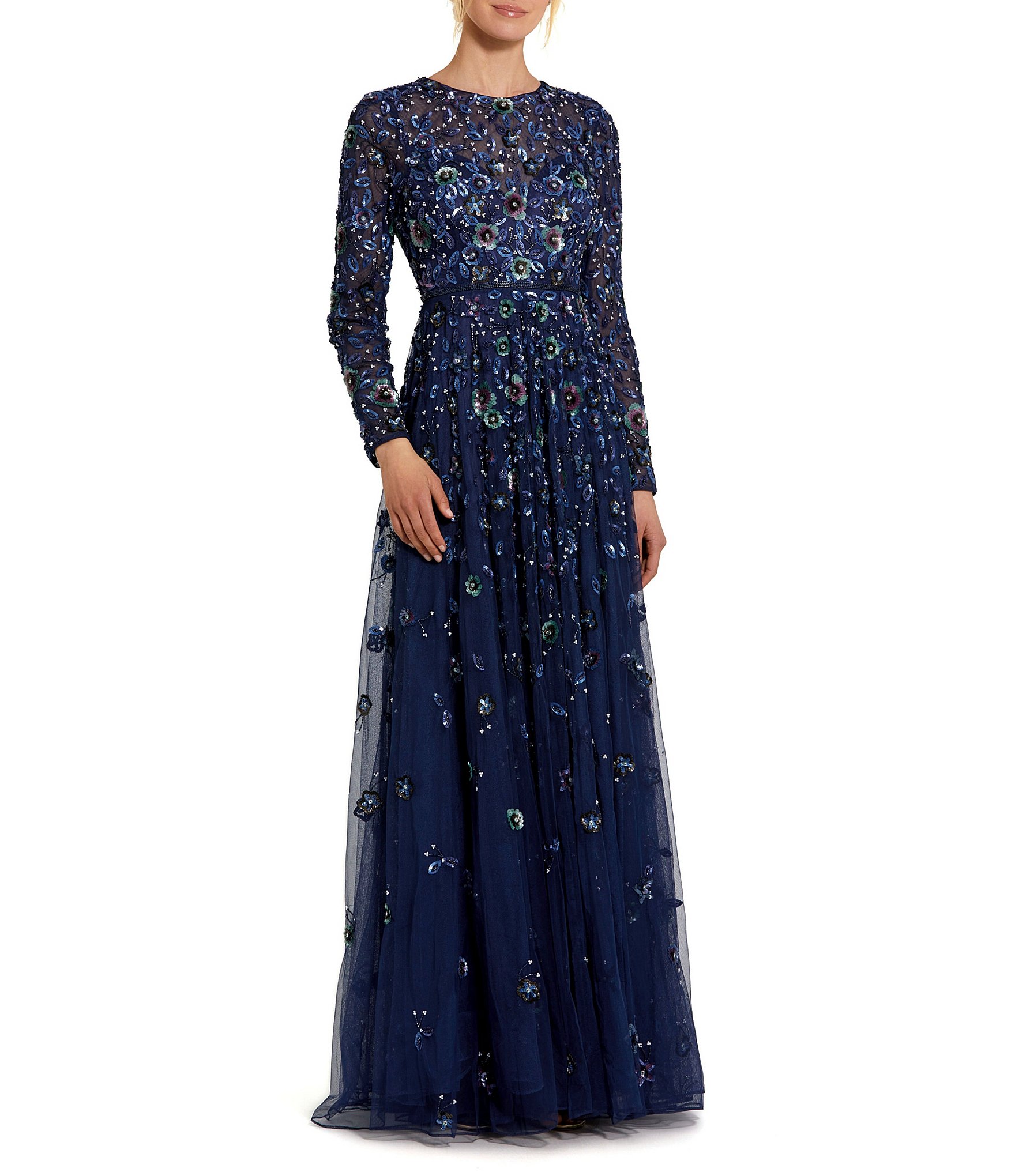 関税送料込【MAC DUGGAL】ロング ワンピース フリンジ ブルー 00000000_zi_653f579d-8267-40d6